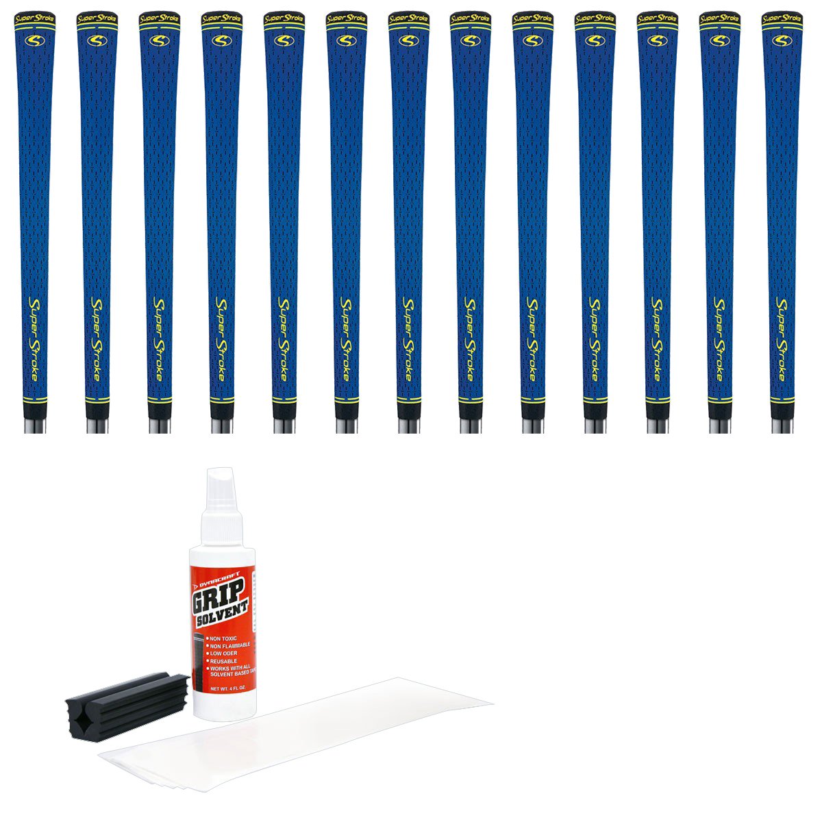 SuperStroke S-Tech Golf Grip Kit - 13 Piece Set with Tape, Solvent & Vise Clamp - Standard Size, Blue - Perfect for Golf Club Regripping & DIY Golf Equipment Maintenance