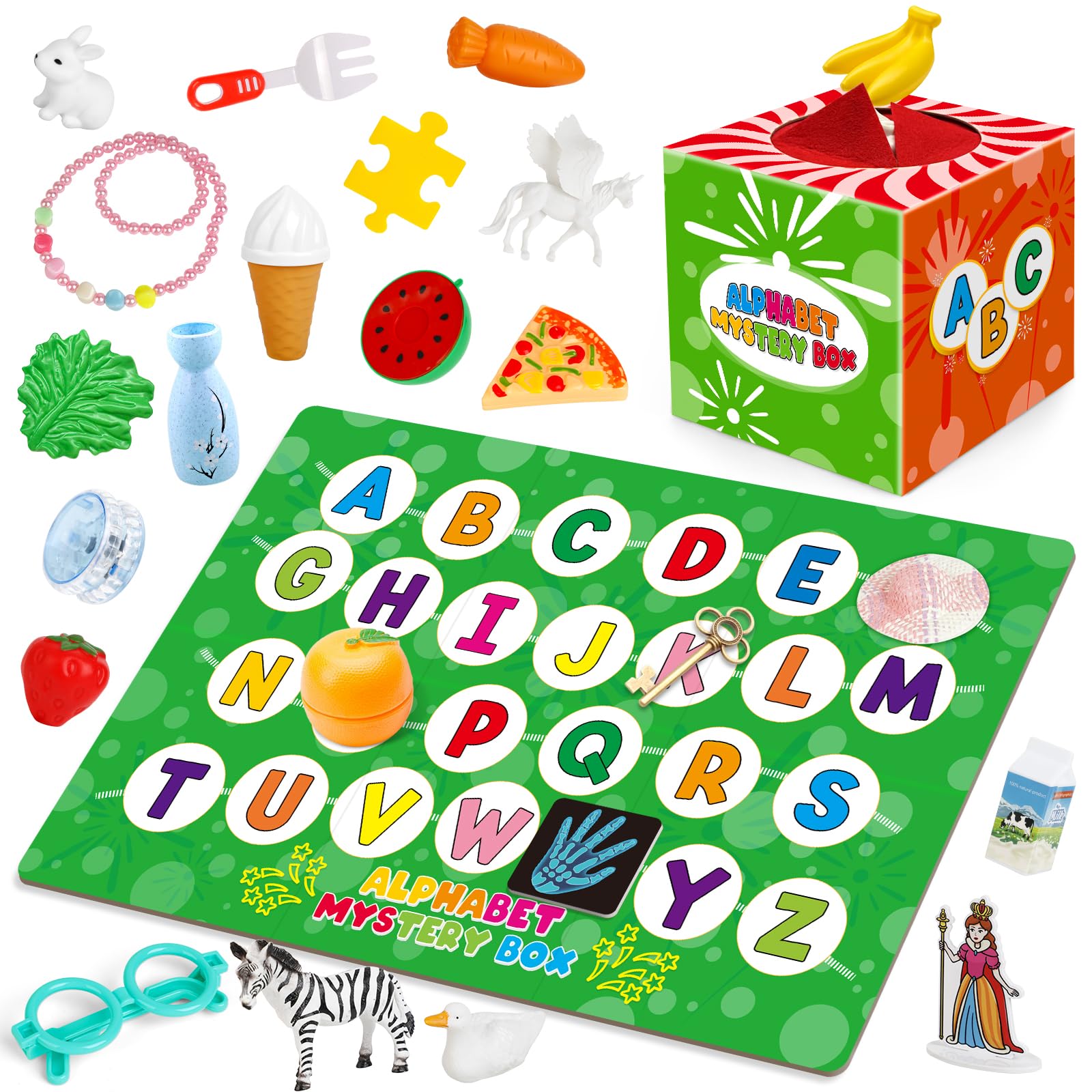 **26-Piece Alphabet Mystery Box for Kids - ABC Learning Toys, Letter Sorting & Matching Games for Toddlers, Speech Therapy & Fine Motor Skills Toys for Preschool & Kindergarten Classrooms - Perfect for Early Learning & Classroom Activities**