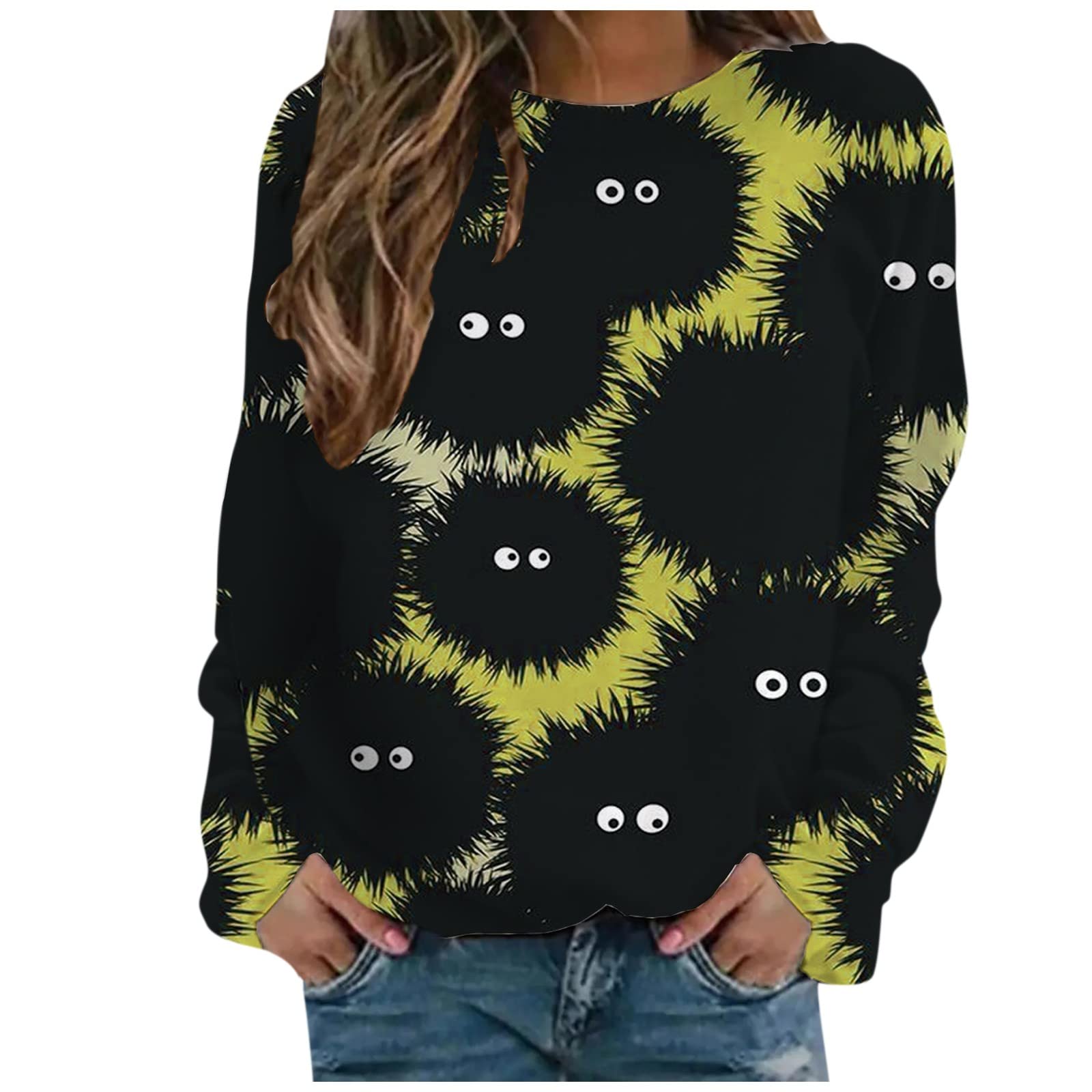 Women's Printed Long Sleeve Crewneck Tops - Lightweight Casual Blouses for Summer Beach & Everyday Wear | Fashion 2022 Yellow Floral Shirt for Women
