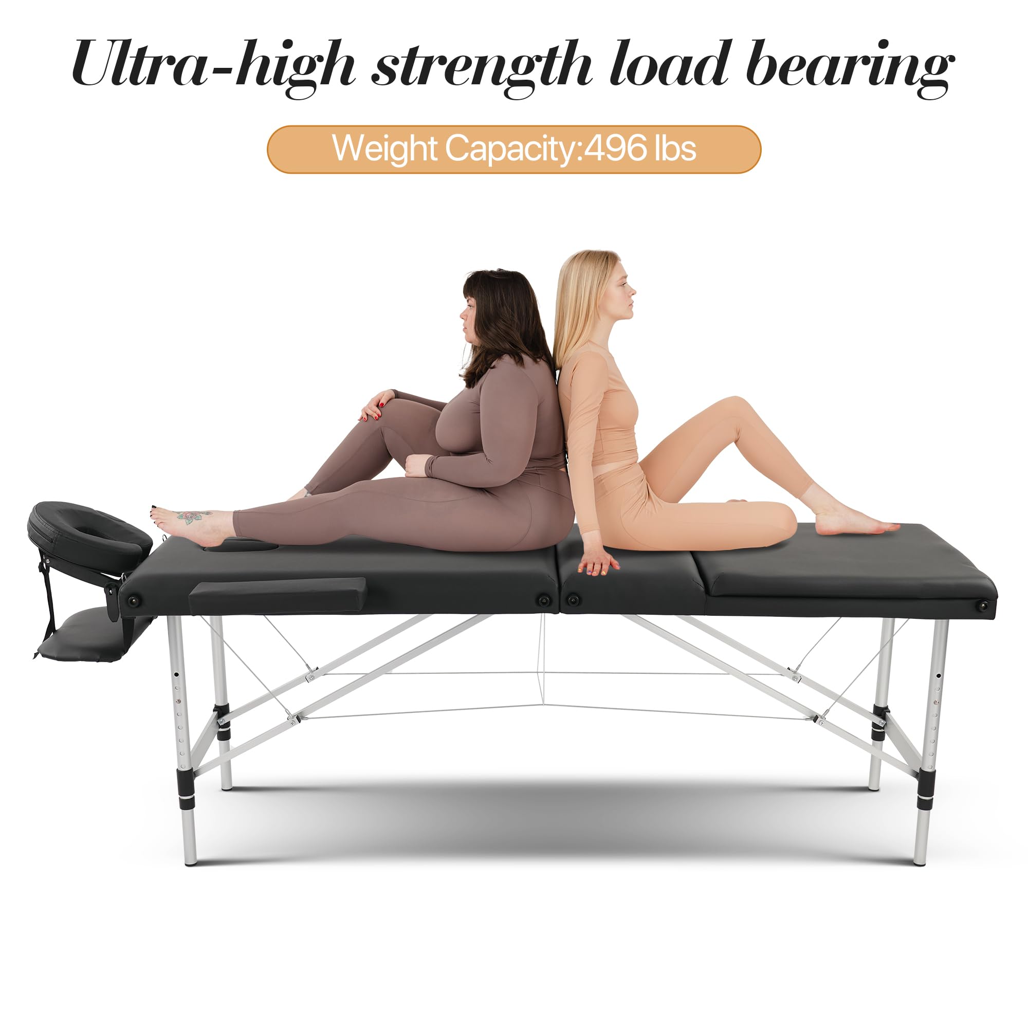 Portable 3-Section Foldable Massage Table - Adjustable Height Tattoo & Lash Spa Bed with Face Cradle | Lightweight Aluminum Frame Salon Bed for Home & Professional Use | Perfect for Massage Therapists, Tattoo Artists & Beauty Salons