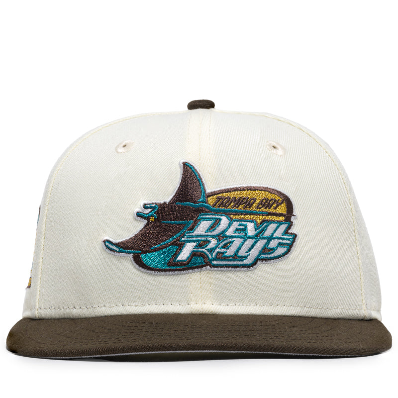 New Era x Politics Tampa Bay Devil Rays 59FIFTY Fitted Hat - Chrome/Walnut Color - Official MLB Baseball Cap for Men & Women - Perfect for Games, Streetwear & Sports Fans