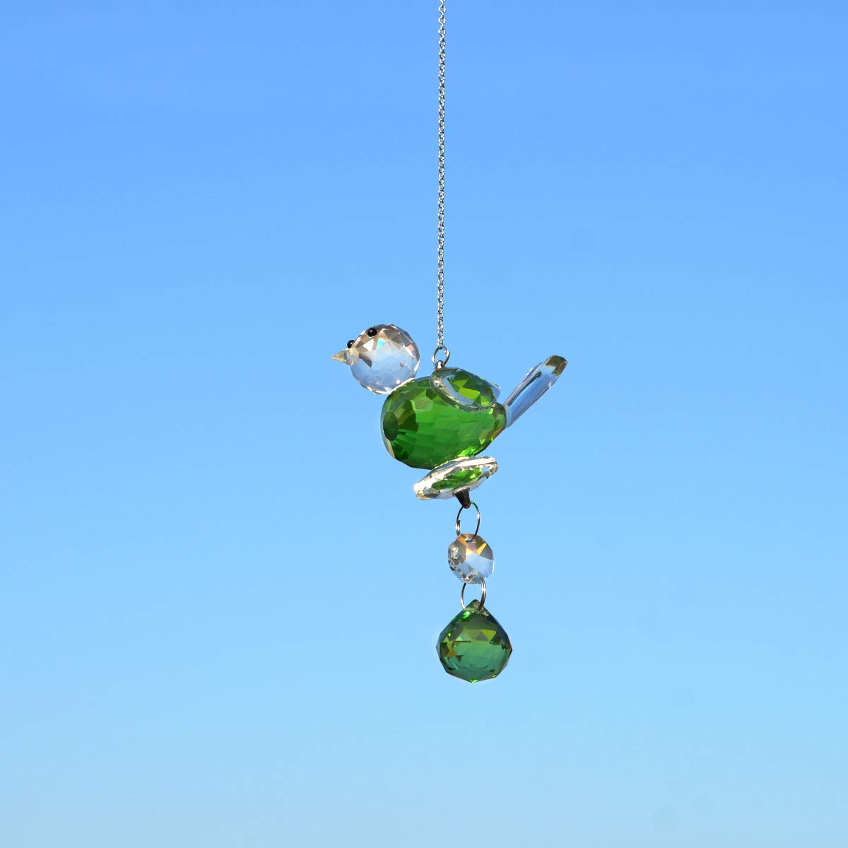 Green Crystal Suncatcher Wind Chime - Rainbow Maker Fantasy Glass Bird Hanging Window Pendant Ornament for Wedding, Party & Christmas Decor - Includes Gift Box - Perfect for Home, Garden, and Outdoor Decorations