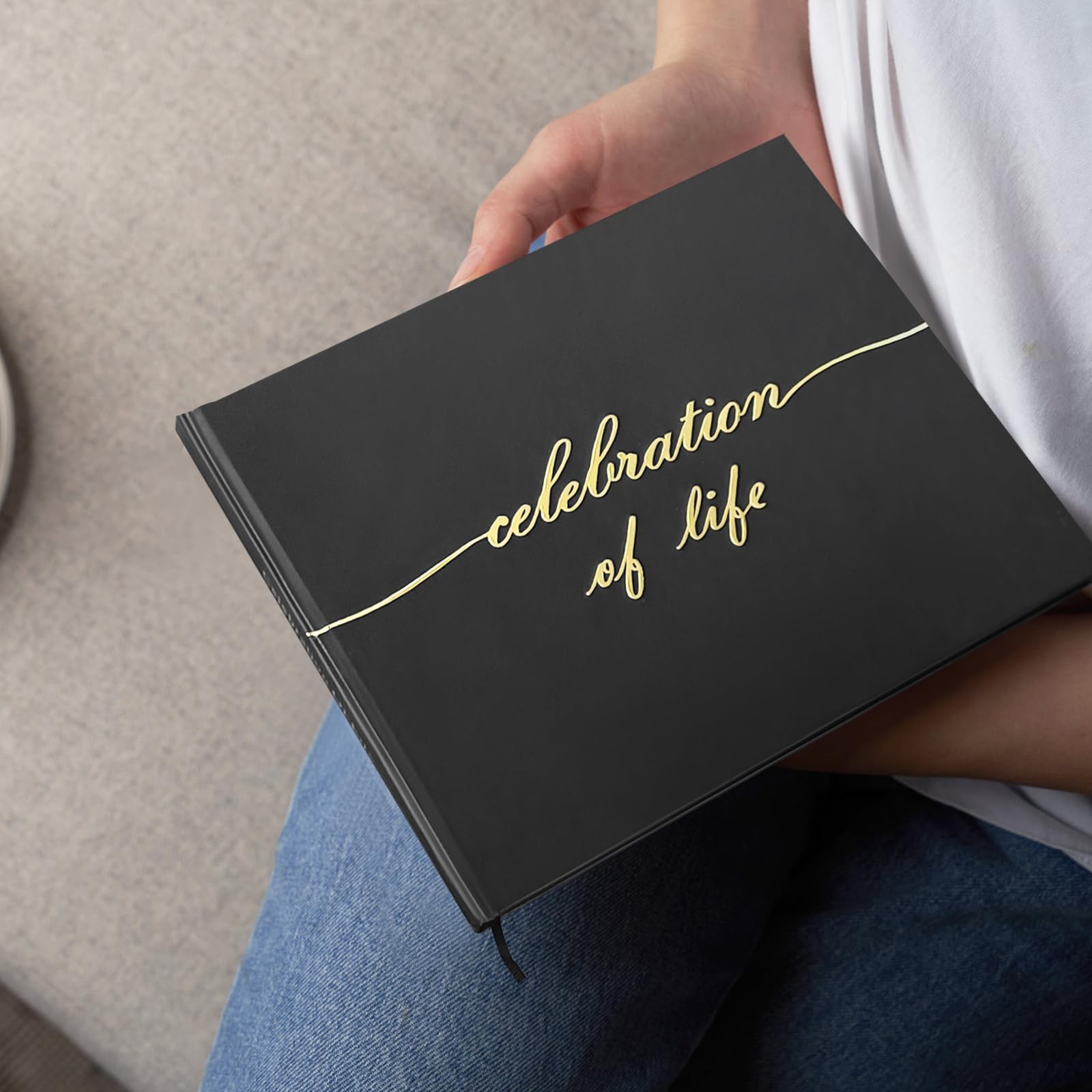 Elegant Black Hardcover Funeral Guest Book for Memorial Service & Celebration of Life - Includes Memory Table Sign & 2 Pens - Holds 240+ Signatures - Perfect for Funeral Services, Memorial Gatherings & Life Celebrations