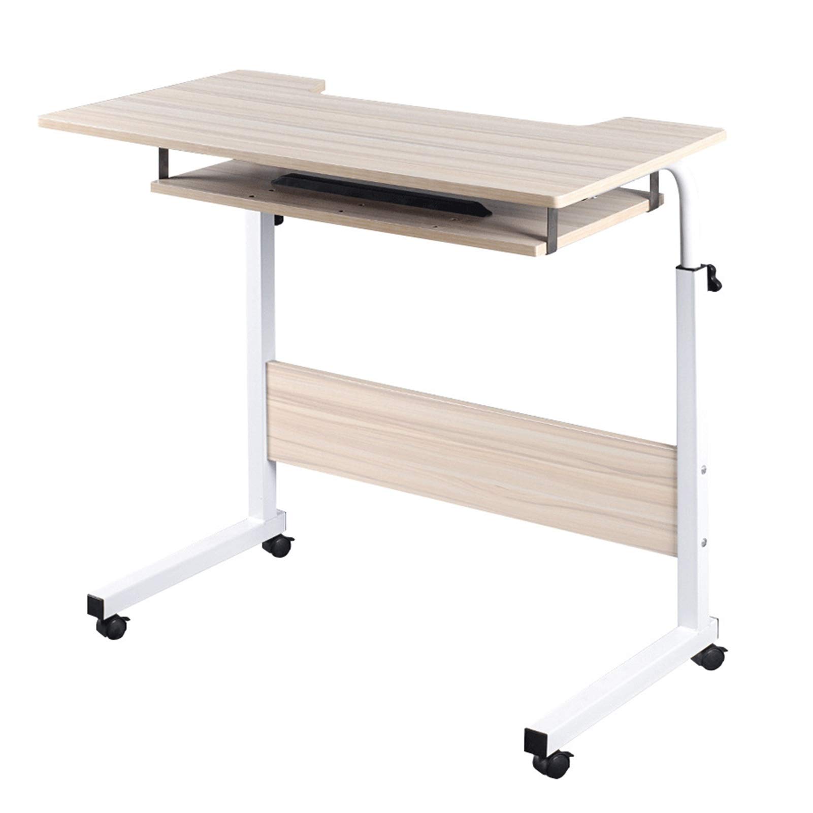 Adjustable Height Home Office Compact Computer Cart - Portable Laptop Desk with Wheels for Study, Bedroom & Living Room | Ergonomic Workstation for Remote Work & Online Classes (White Maple)