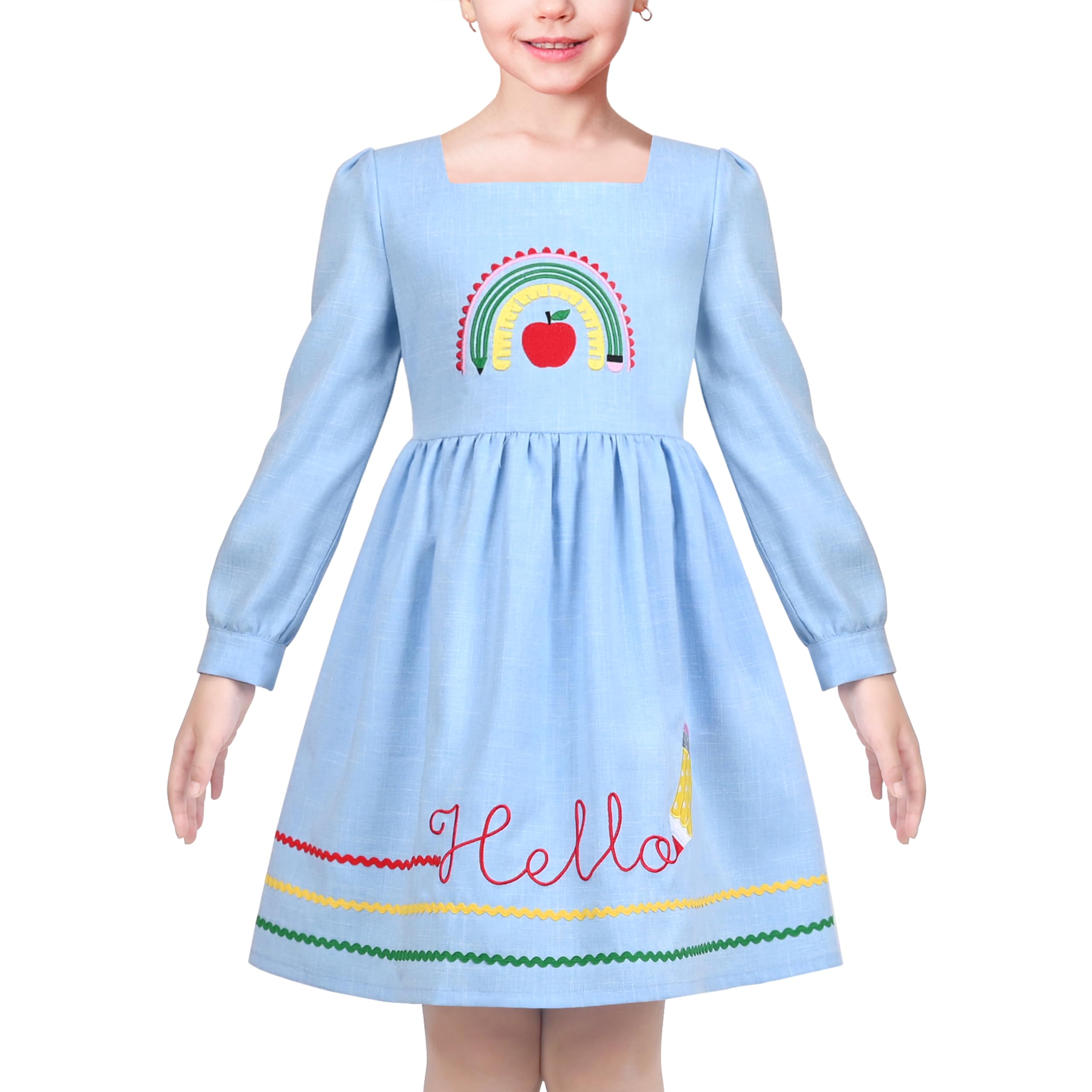 Sunny Fashion Girls Floral Long Sleeve Cotton Casual Dress for Kids Size 4-8 - Perfect for School, Parties & Everyday Wear