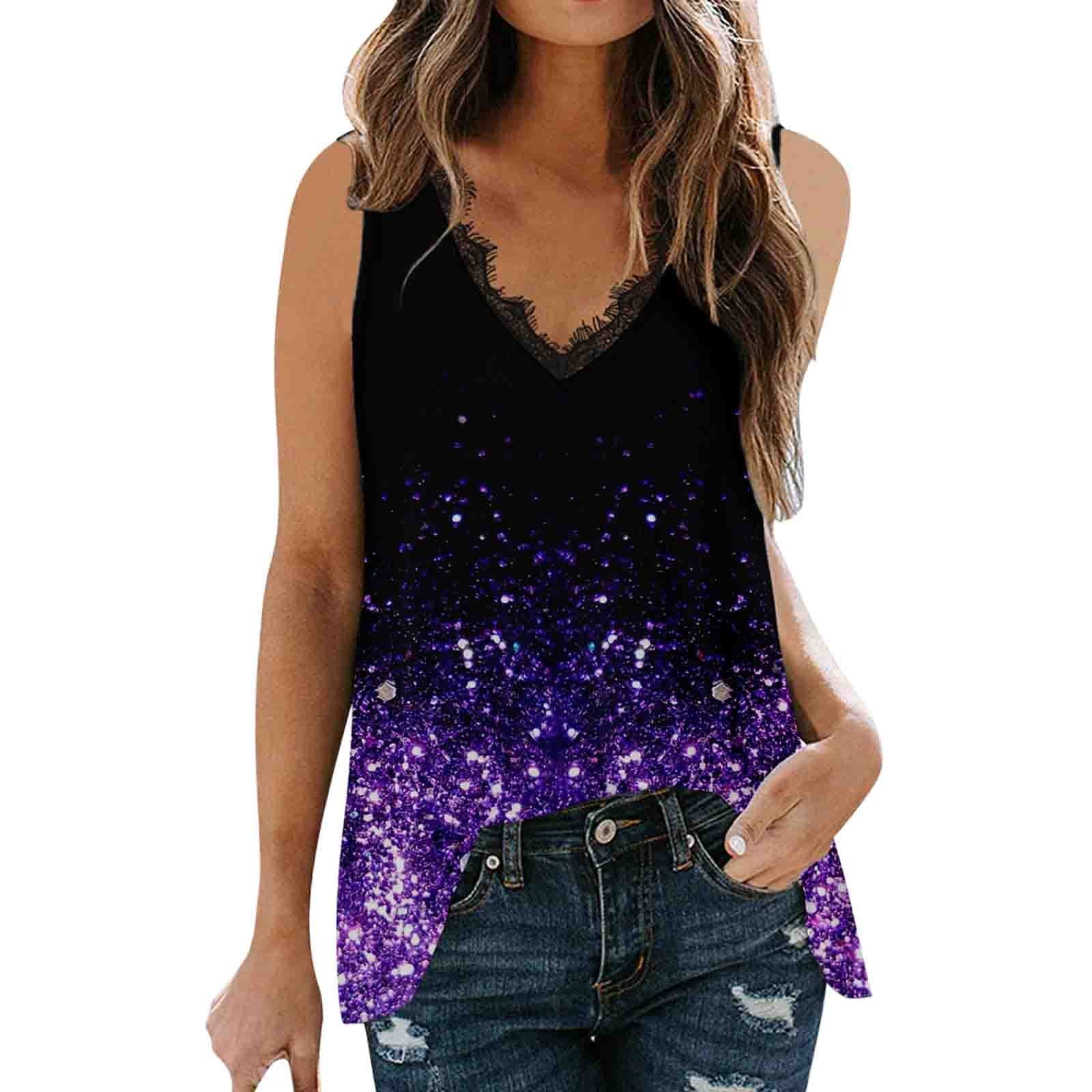 Women's Summer Sleeveless V-Neck Lace Tank Tops - Colorful Printed Casual Vest Tops for Beach, Yoga & Everyday Wear