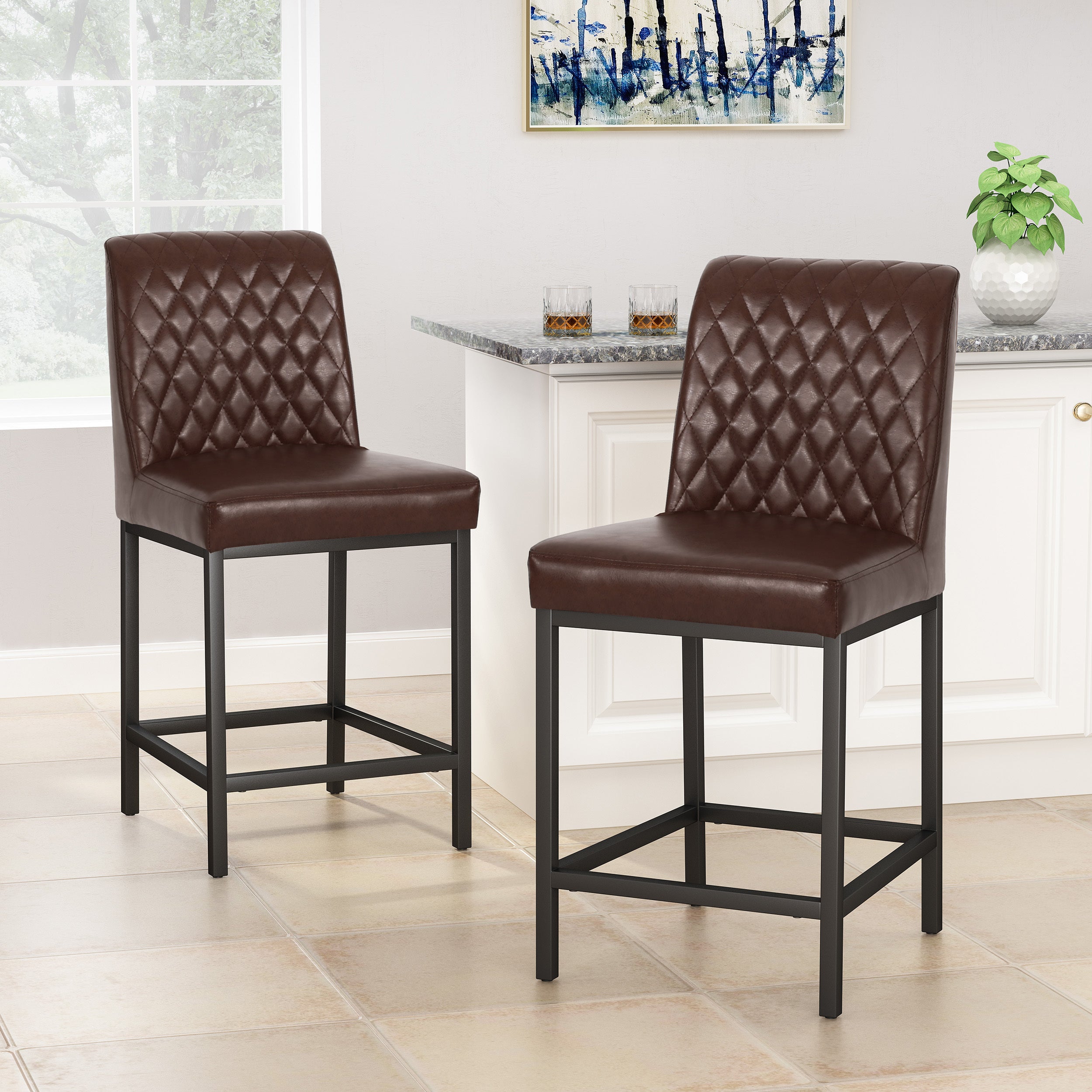 2-Pack Modern Counter Stools for Kitchen Island Bar - Adjustable Height, Comfortable Seating for Dining & Entertaining