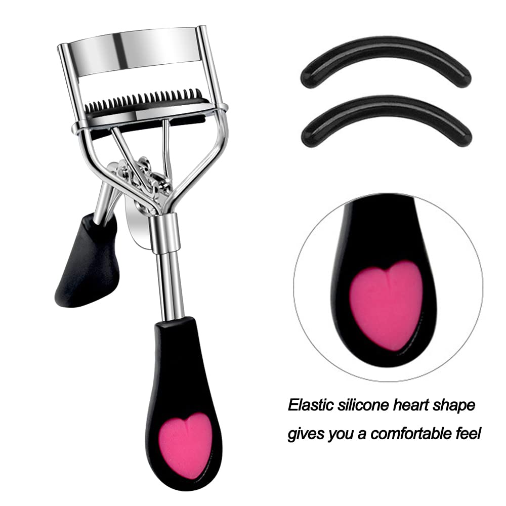 Pinkiou Eyelash Curler with Comb - Universal Fit for All Eye Shapes, Curved Design for Women's Makeup, Natural & Long-Lasting Eyelash Curling Tool - False Lashes Accessory (Black) - Perfect for Daily Makeup, Special Occasions & Professional Salon Use