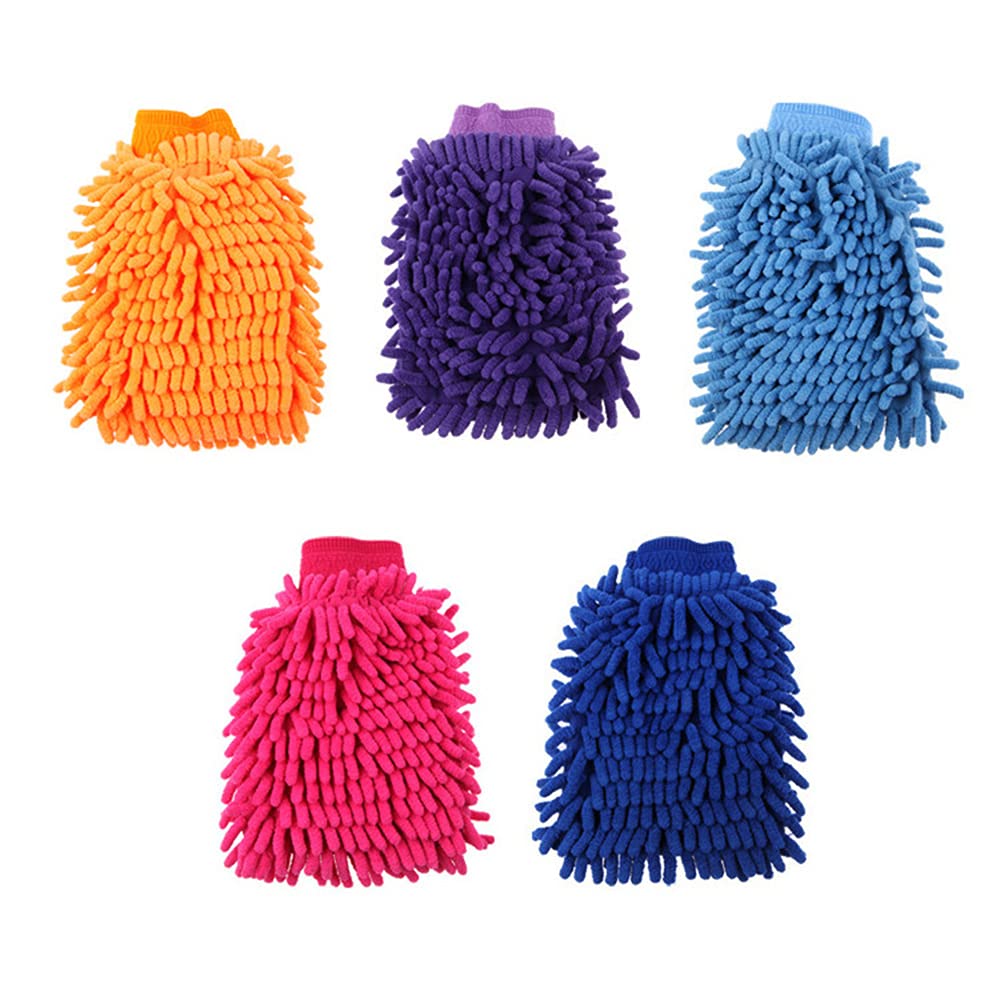 5 Pack Chenille Microfiber Car Wash Mitts - Double Sided Washing Gloves for Scratch-Free Cleaning - Perfect for Cars, Trucks, SUVs & Motorcycles