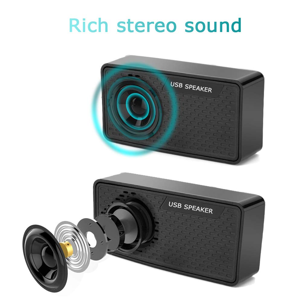 USB Powered Mini Computer Speakers - Compact Stereo Sound Bar for Laptop, Desktop & Notebook | Plug & Play Space-Saving Design | Perfect for Home Office, Gaming & Video Conferencing (Black)
