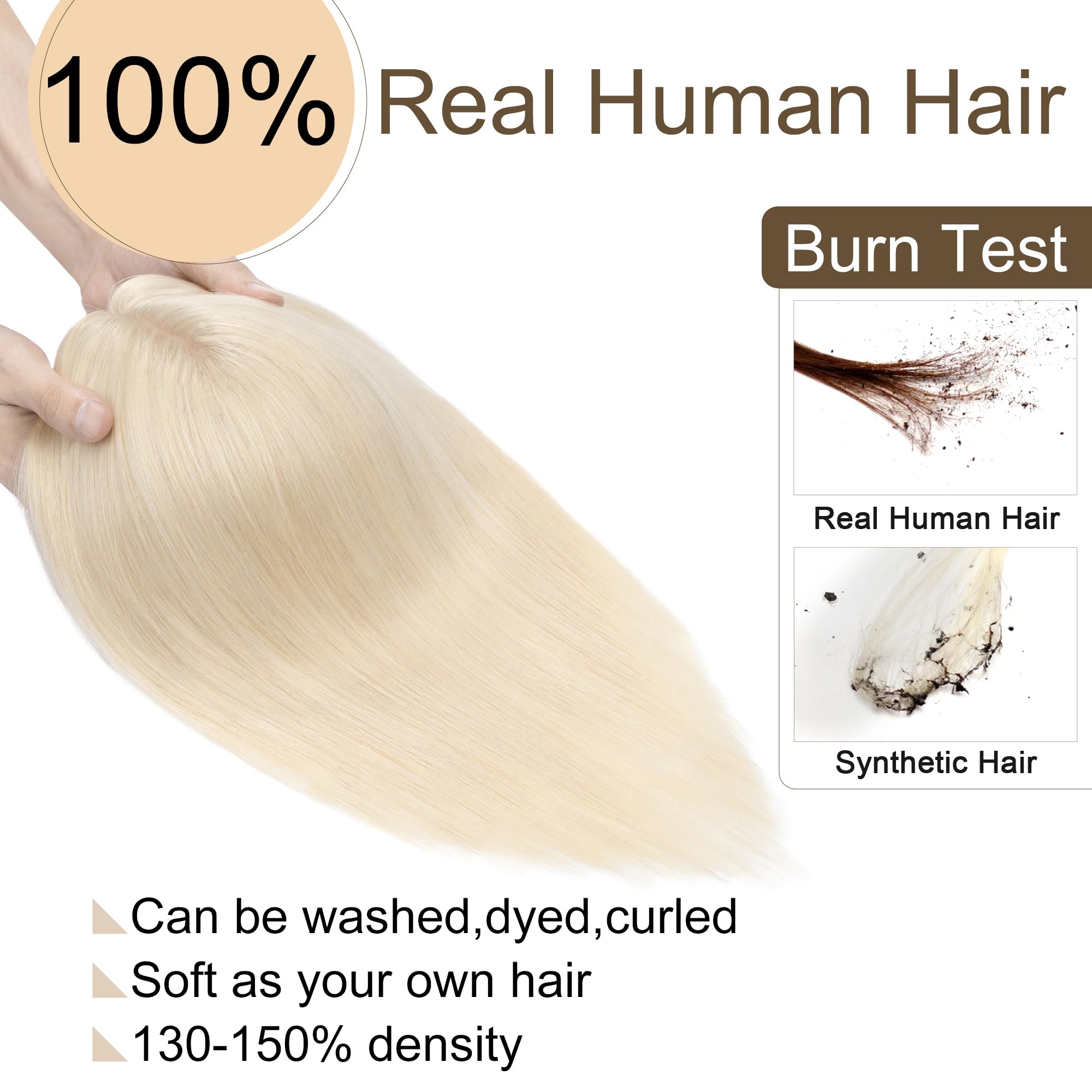 SEGO Real Human Hair Toppers for Women - No Bangs, 130% Density, 10x12cm Silk Base, 100% Remy Human Hair Clip-in Top Wiglet for Thinning Hair (12 Inch, Platinum Blonde) | Perfect for Daily Wear, Special Occasions & Hair Volume Enhancement