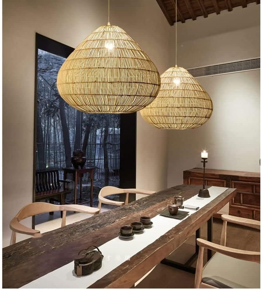 Natural Bamboo Rattan Woven Hanging Lamp Shade - Creative E27 Pendant Light with Single Head Chandelier for Bedroom, Dining Room & Living Room - Boho Home Decor for Cozy Ambiance and Stylish Lighting