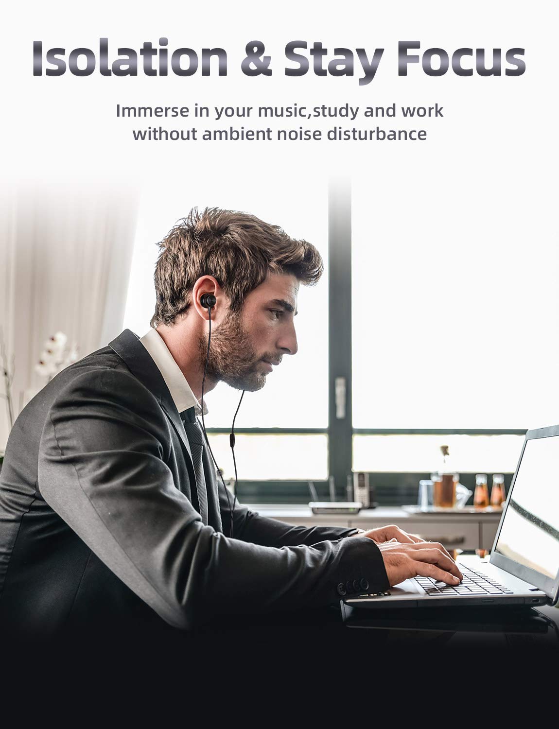 Bluedio Li Wired Earbuds with Microphone - Noise Isolating In-Ear Headphones with 3.5mm Y-Splitter for PC, Laptop, Gaming & Online Meetings - Perfect for Work, Study & Commuting