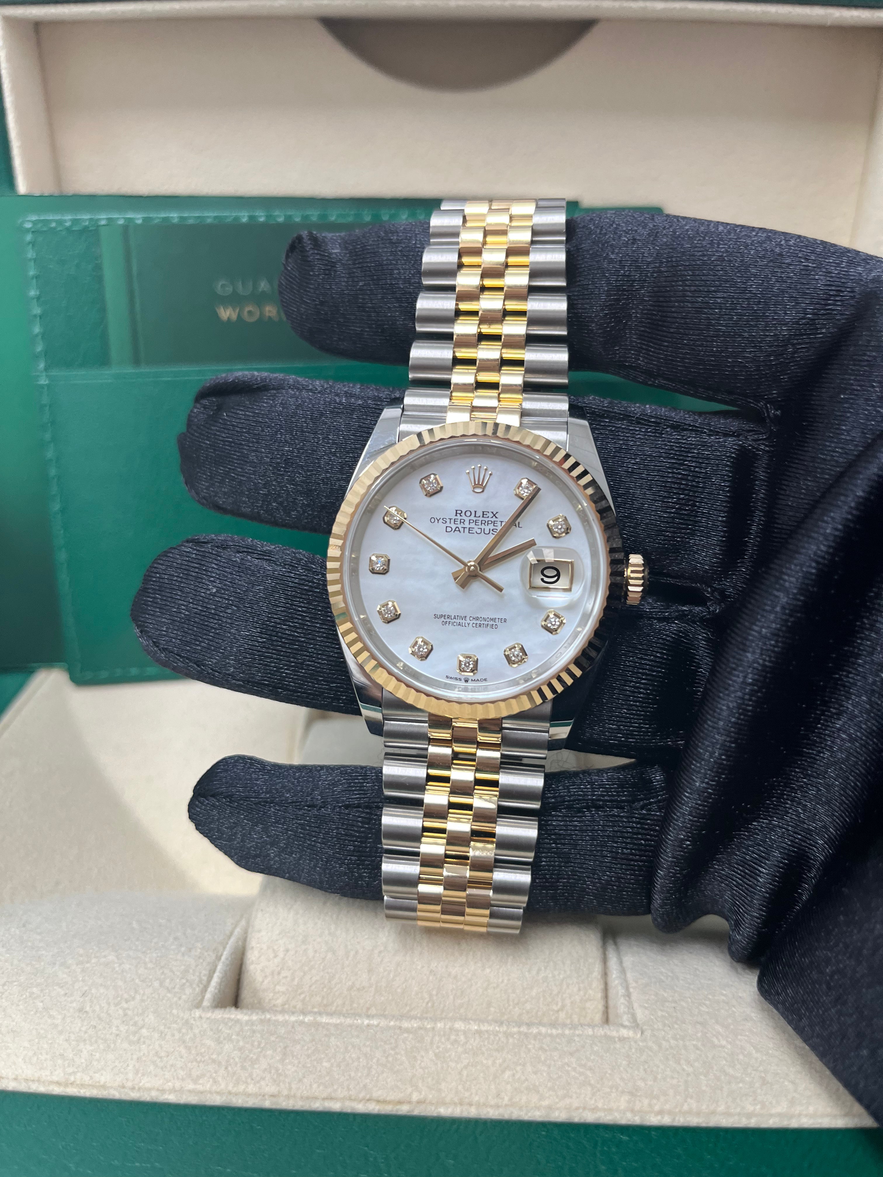 Rolex Datejust 36 Two-Tone Yellow Gold Watch with Mother of Pearl Dial & Jubilee Bracelet (Ref. 126233) - Luxury Dress Watch for Business & Formal Occasions