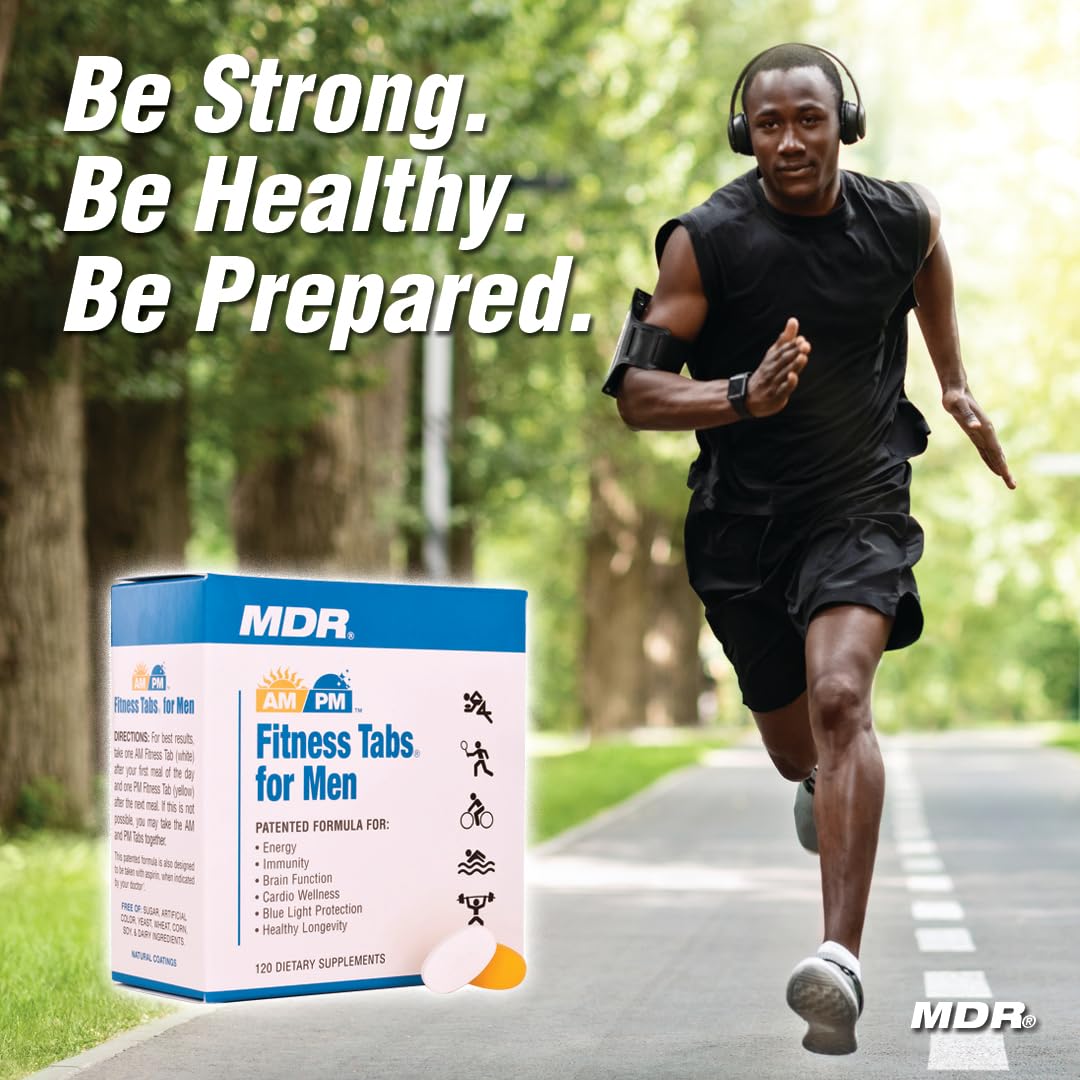 Doctor-Formulated MDR Fitness Tabs AM/PM Multivitamin for Men - Patented Nutrient Timing, Gluten Free, 2 Month Supply - Boost Energy & Recovery for Active Lifestyles