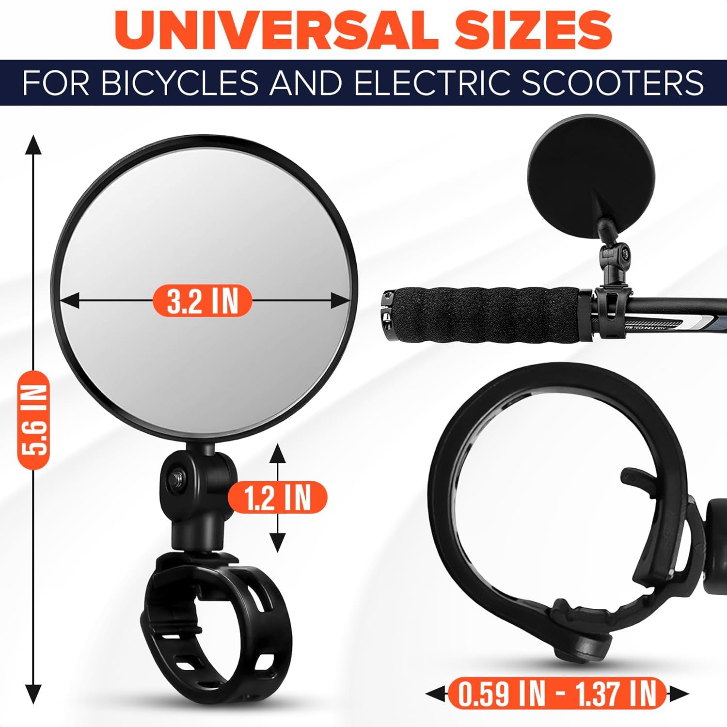 2 Pack 360° Adjustable Bike Mirrors - Safe Rotatable Handlebar Bicycle Mirror for Mountain & Road Bikes | Convex Safety Design | Perfect for Cycling Commuting & Outdoor Adventures