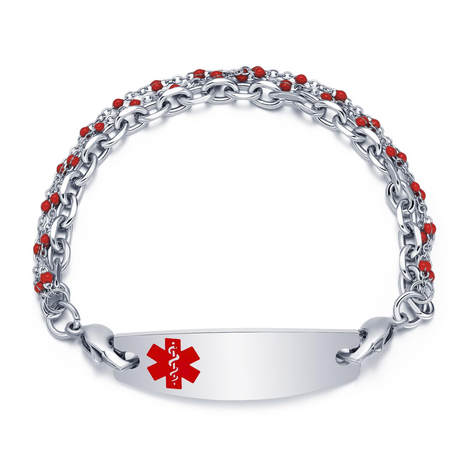 Custom Engraved Medical Alert Bracelet for Women - 3-Layer Stainless Steel Chain, Adjustable 5.5-8.5 Inches - Free Personalization for Emergency ID - Perfect for Daily Wear, Travel & Health Safety