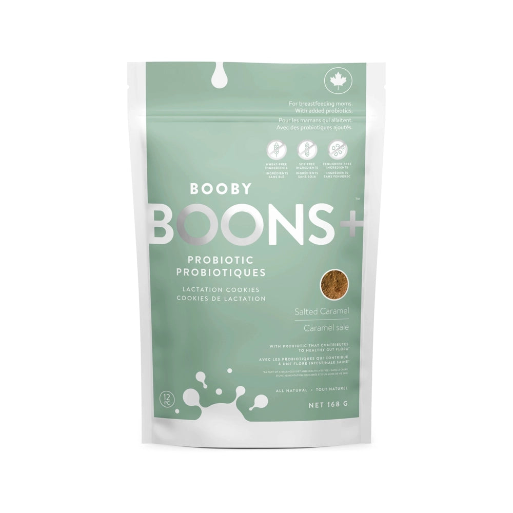 Booby Boons+ Probiotic Lactation Cookies - Salted Caramel Flavor for Nursing Moms | Supports Milk Supply & Digestion | Healthy Postpartum Snack for Breastfeeding Mothers at Home or Work