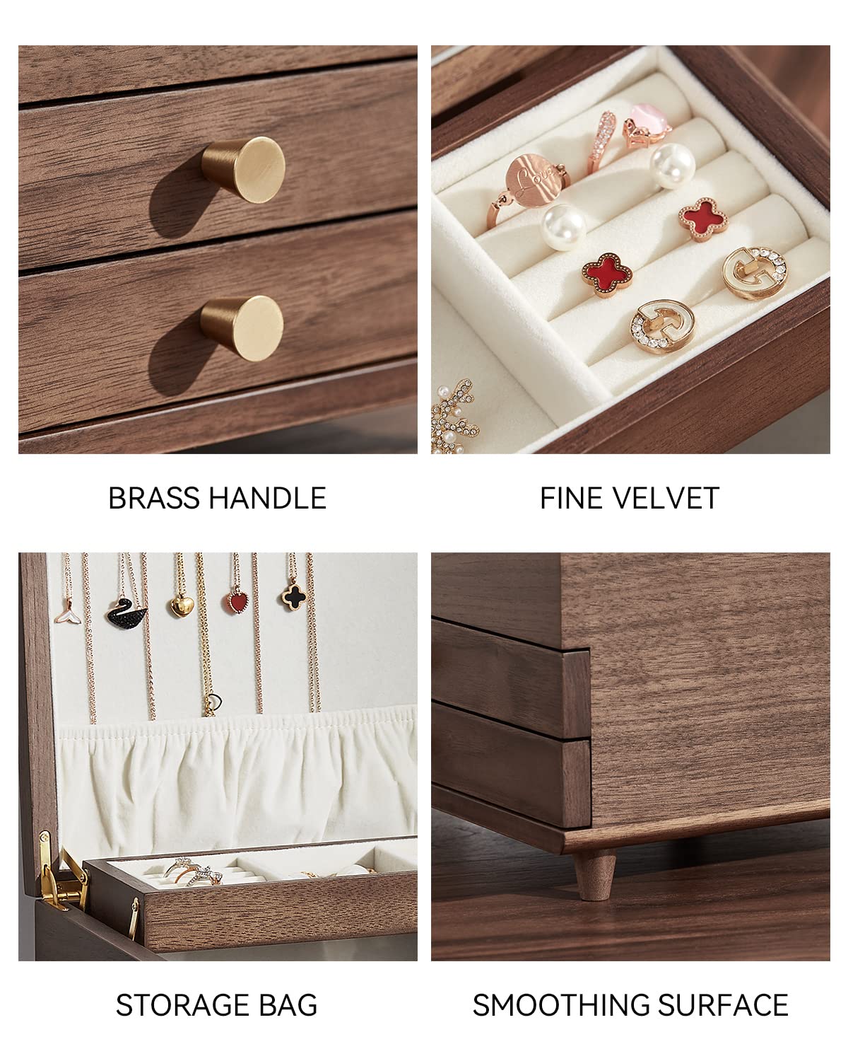 CHOSIN 3-Layer Wooden Jewelry Box Organizer - Solid Black Walnut Wood Jewelry Storage Case for Necklaces, Rings, Earrings, Watches & Bracelets - Perfect Gift for Women - Ideal for Bedroom Vanity, Dresser Top & Travel Jewelry Organization