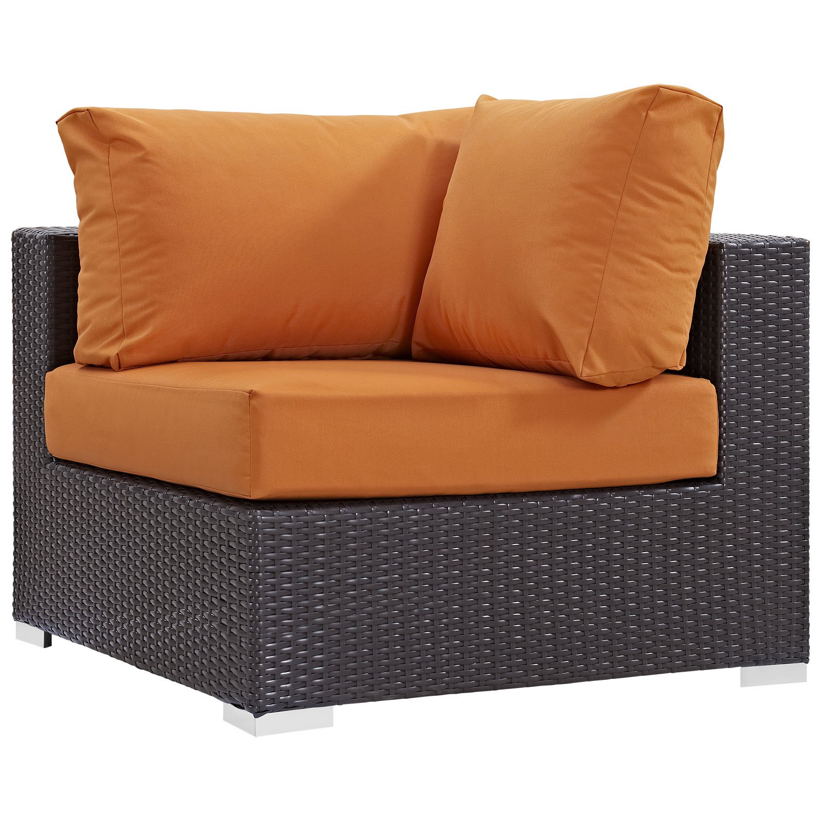 Modway Convene Wicker Rattan Outdoor Patio Sectional Sofa Corner Seat in Espresso Orange - Weather-Resistant Lounge Set for Garden, Poolside & Backyard Relaxation