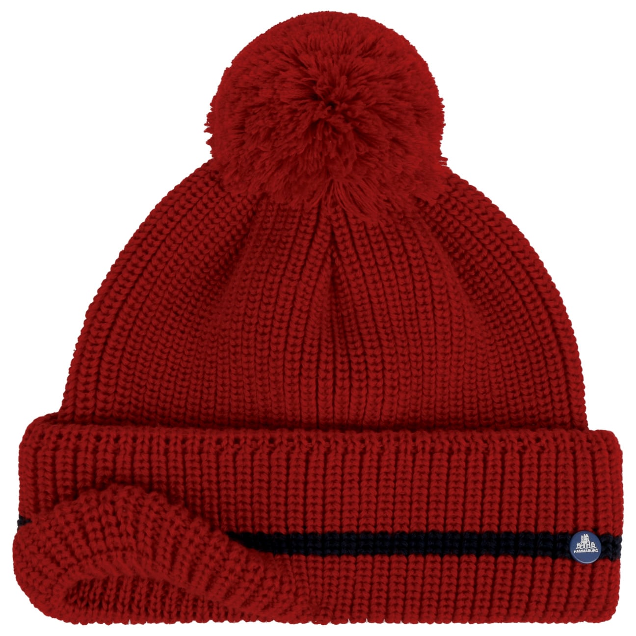 Hammaburg Striped Cuff Pompom Beanie - Warm Winter Knit Hat for Women & Men - Perfect for Skiing, Snowboarding & Outdoor Activities