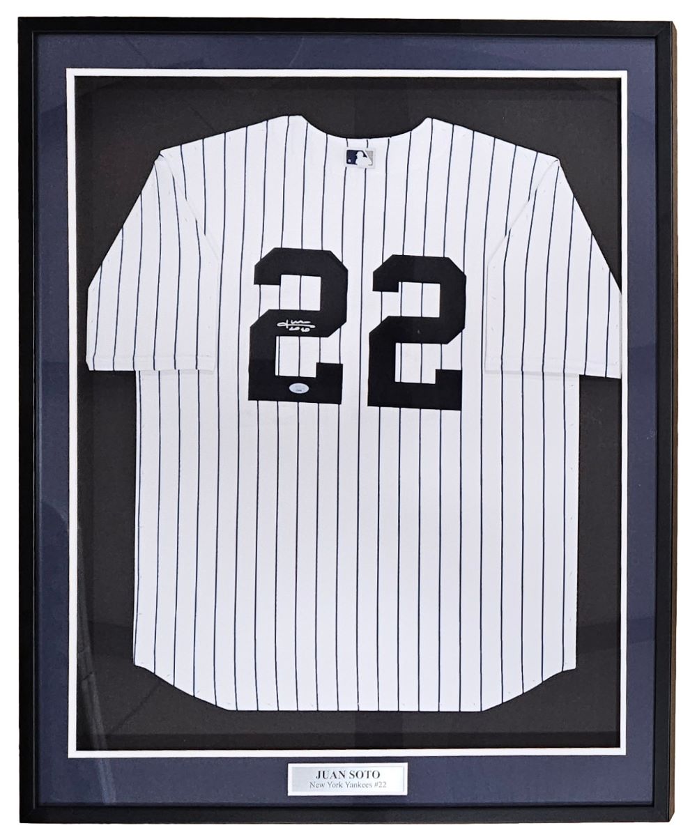 Juan Soto Autographed New York Yankees Nike Limited Edition Baseball Jersey - Framed with JSA Certificate - Perfect for Yankees Fans, Sports Memorabilia Collectors & Home Office Decor