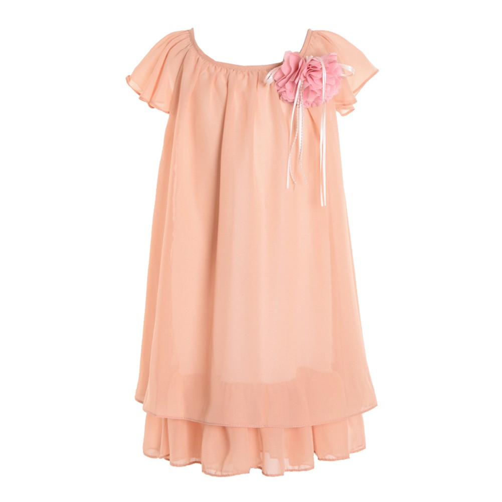 Big Girls Champagne Flower Pin Chiffon Flower Girl Dress - Size 8-12 for Weddings, Birthday Parties & Special Occasions