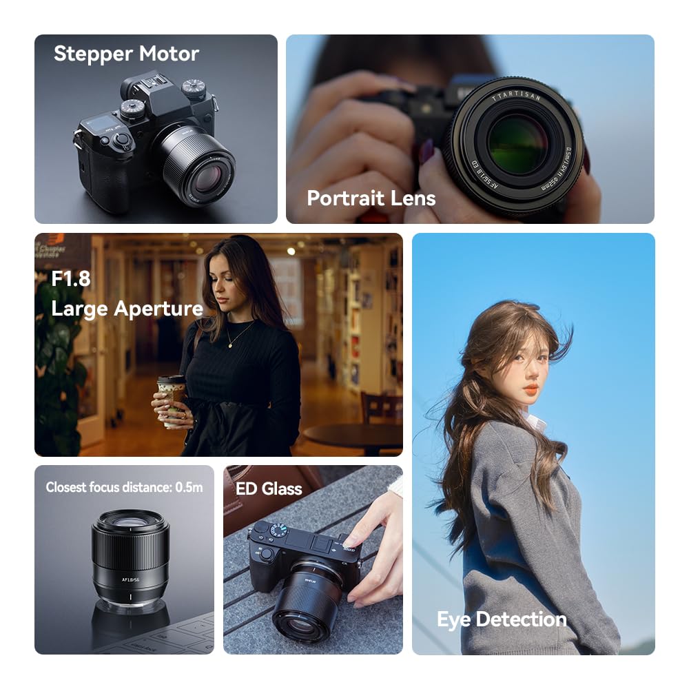 TTARTISAN AF 56mm f/1.8 APS-C Auto Focus Lens for Fujifilm X-Mount Cameras (X-T5, X-T4, X-T30 II, X-S10, X-T200, X-T30, X-H1, X-H2, X-T3, X-T100) - Perfect for Portrait, Street & Low Light Photography
