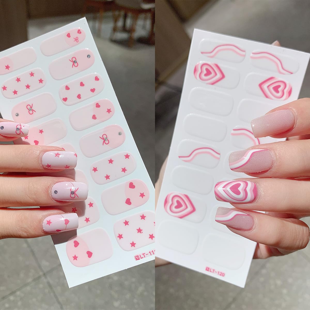 Valentine's Day Gel Nail Stickers - 4 Sheets Red Heart Glitter Nail Polish Strips with Cute Bow Design, Full Wrap DIY Nail Art Stickers for Women, Perfect for Date Night, Bridal Shower & Special Occasions