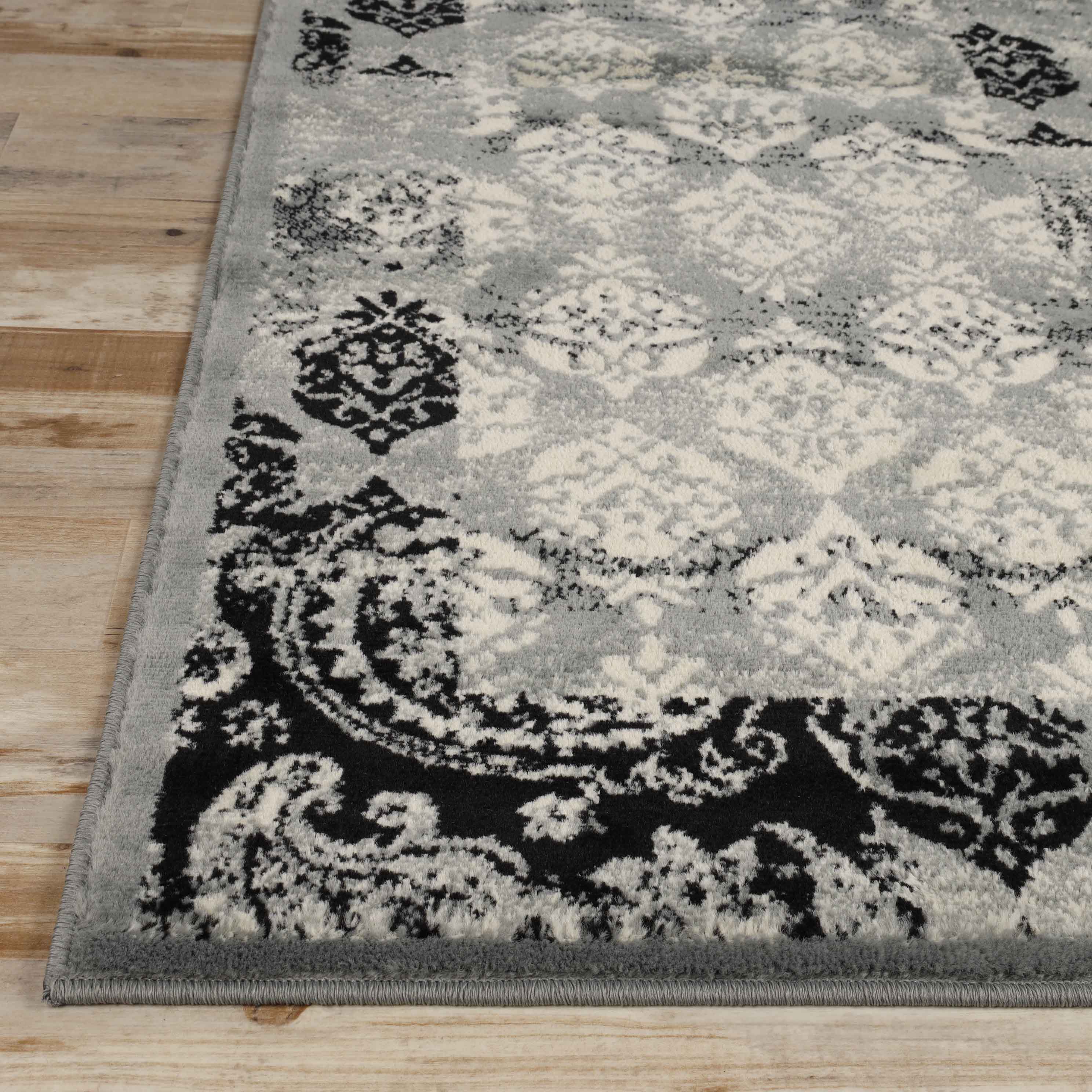 Stylish Modern Damask Indoor Area Rugs & Runners - Non-Slip Soft Living Room Carpet for Bedroom, Hallway, Entryway - Home Decor Floor Mat