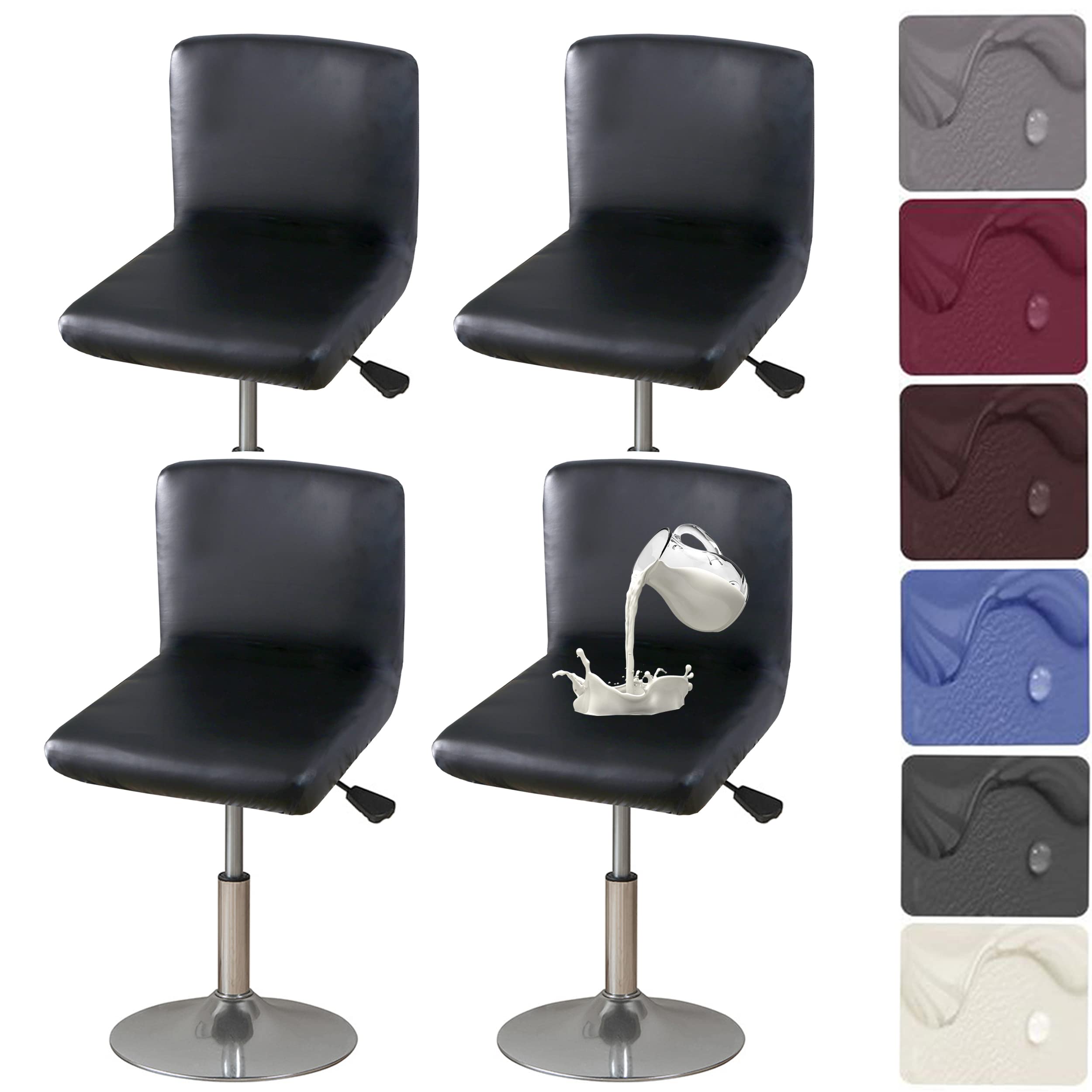 Stretch Waterproof PU Bar Stool Covers 4-Pack - Washable & Durable for Kitchen, Bar, Dining