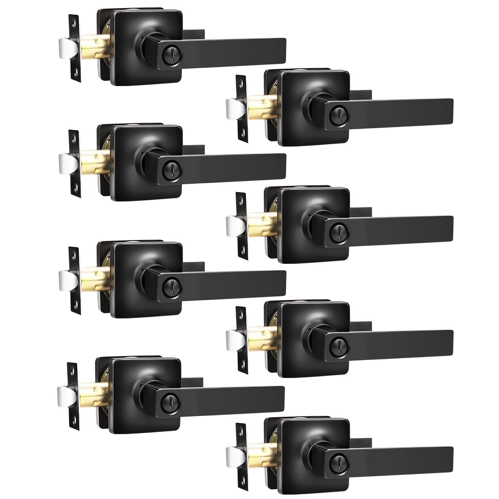 Gobekor 8 Pack Matte Black Privacy Door Handles with Lock - Square Lever Interior Door Hardware for Bedroom, Bathroom & Closet (Durable & Stylish Home Upgrade)