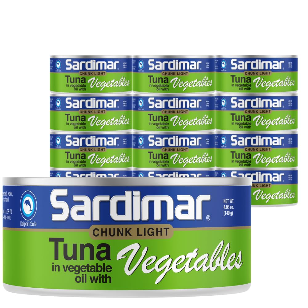 Premium Sardimar Chunk Light Tuna with Mixed Vegetables - Pack of 12 Cans | High Protein, Low Fat, Keto & Paleo Friendly | Perfect for Salads, Sandwiches & Quick Meals