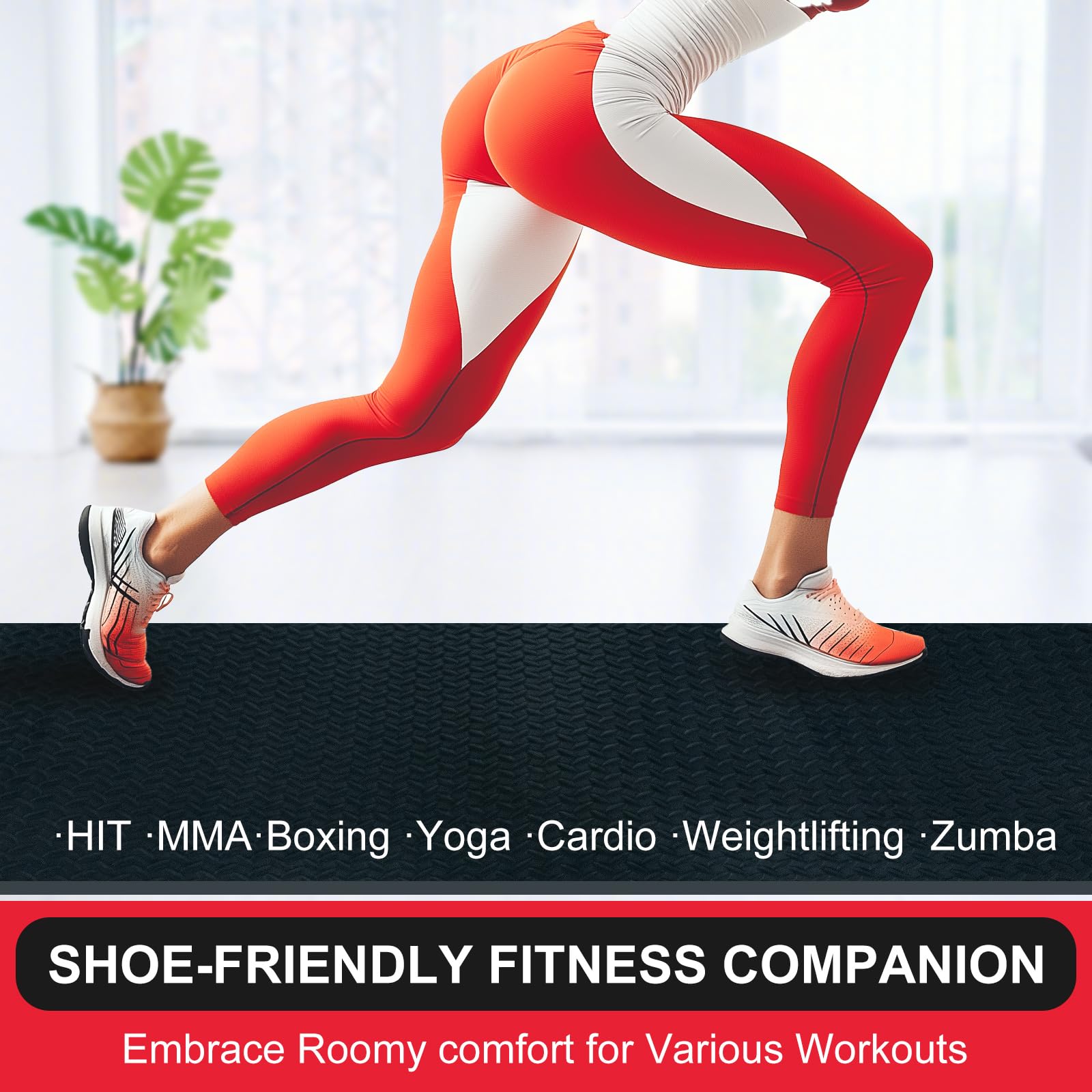 4ft x 6ft x 10mm Thick High-Density Interlocking Gym Floor Mats for Home Gym, Workout Room & Exercise Area - Durable, Non-Slip Rubber Flooring for Weightlifting, Yoga & Fitness Equipment Protection