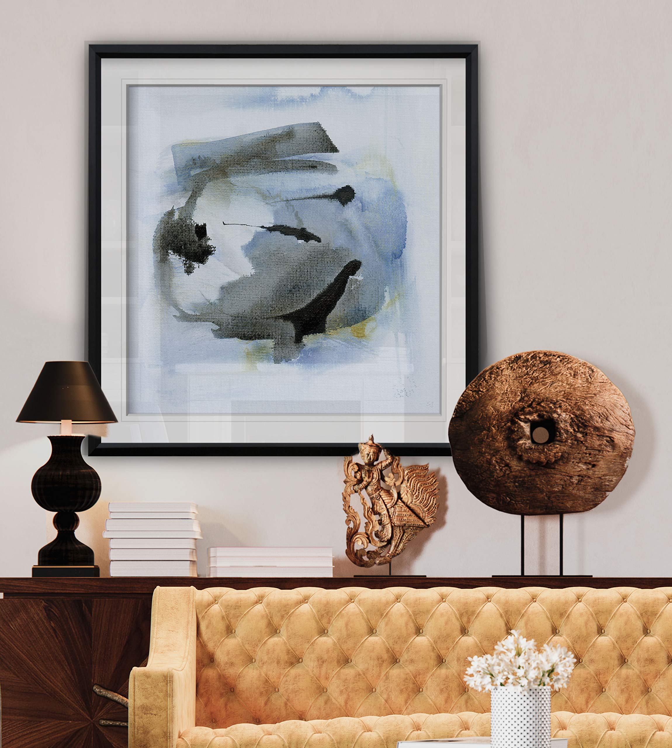 Cool Water III Abstract Artwork - Contemporary Framed Modern Wall Decor Painting - Giclee Canvas Prints for Living Room, Bedroom & Office