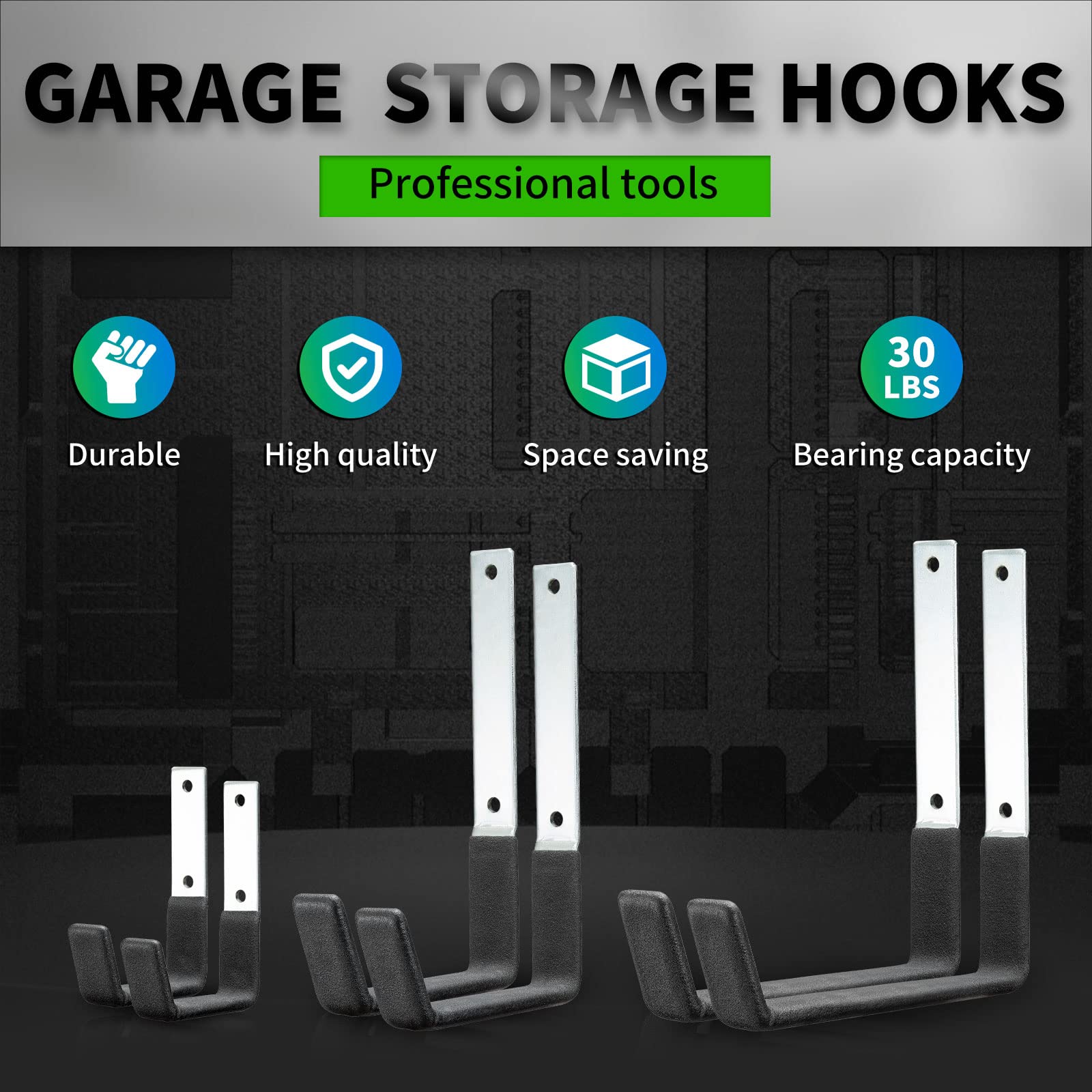 Heavy Duty Steel Garage Storage Hooks - 6 Pack Wall Mount Utility Hooks for Organizing Garden Tools, Ladders, Bikes & More - Durable L-Shaped Hooks for Garage, Shed & Workshop Organization