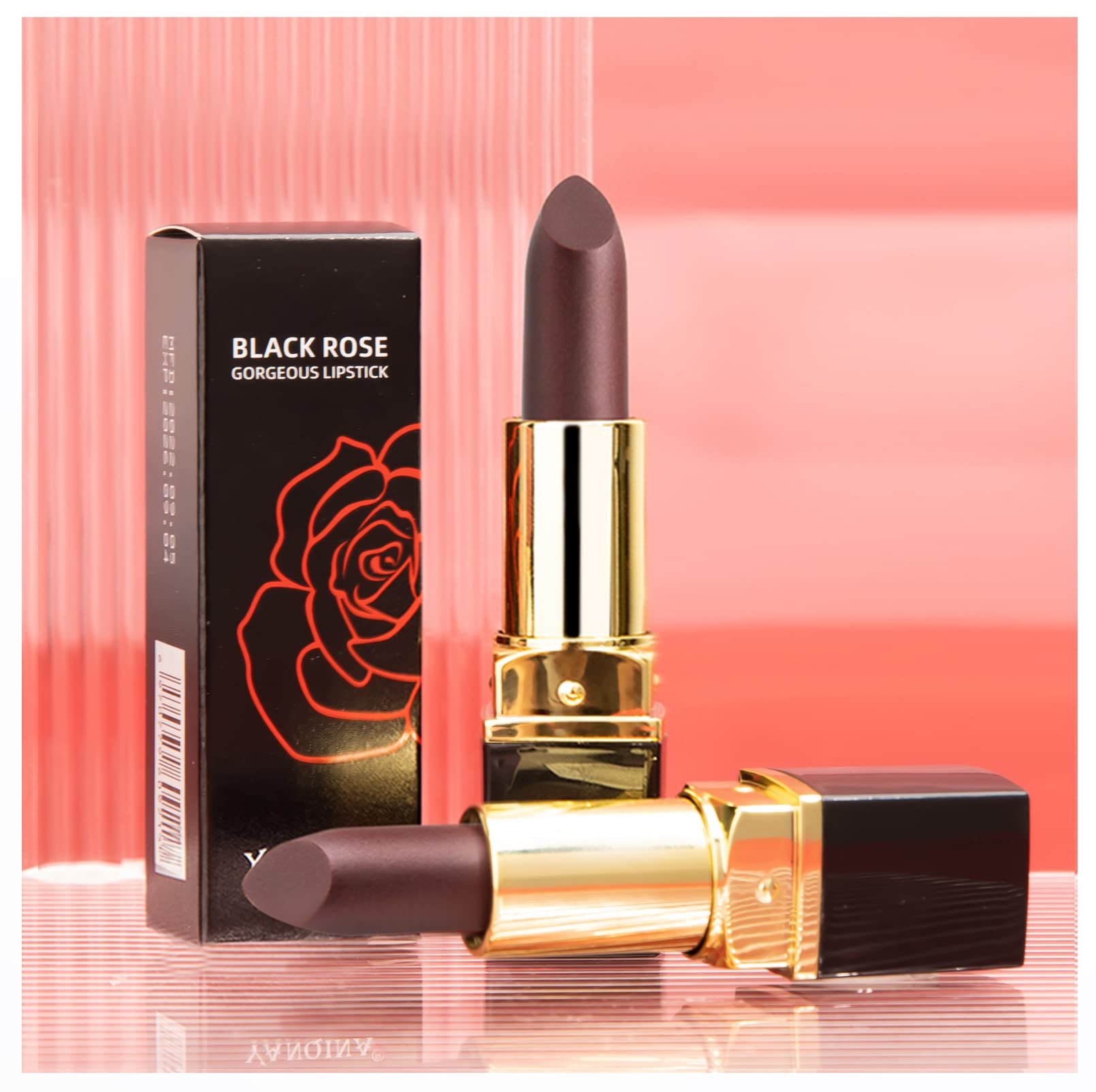 Waterproof Long Lasting Black Rose Shimmer Lipstick - Shiny Lip Gloss & Moisturizing Lip Balm for Women | Perfect for Parties, Date Nights & Everyday Wear