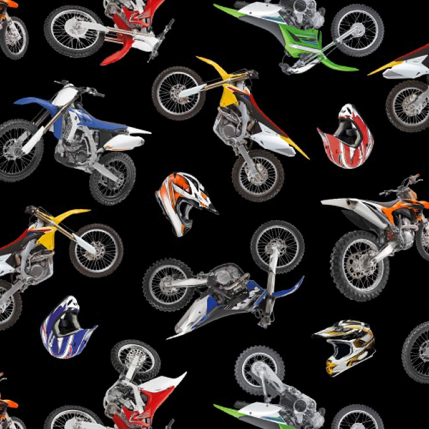 1.5 Yards Black Dirt Bikes 100% Cotton Quilt Fabric by Elizabeth Studio - Premium Quality Cotton Material for DIY Quilting, Sewing Projects & Home Decor