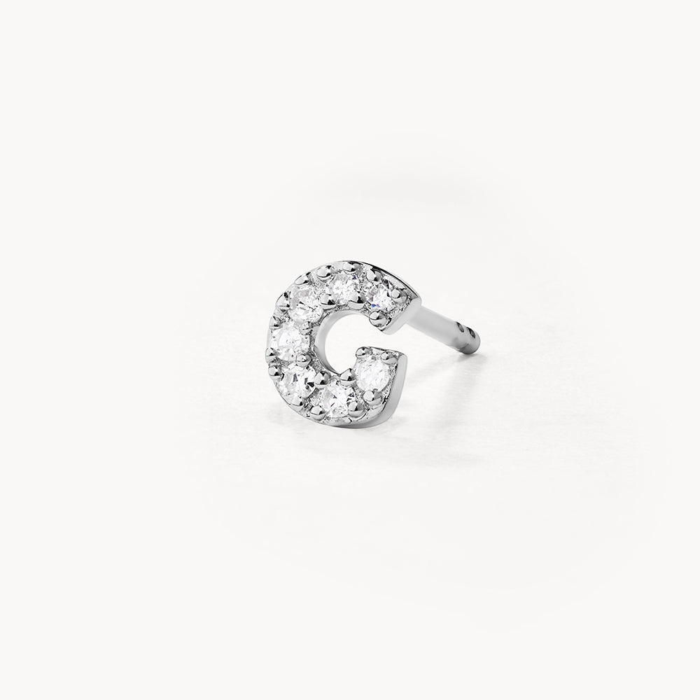 Diamond Letter G Single Stud Earring in Sterling Silver - Perfect for Birthdays, Gifts & Personalized Jewelry