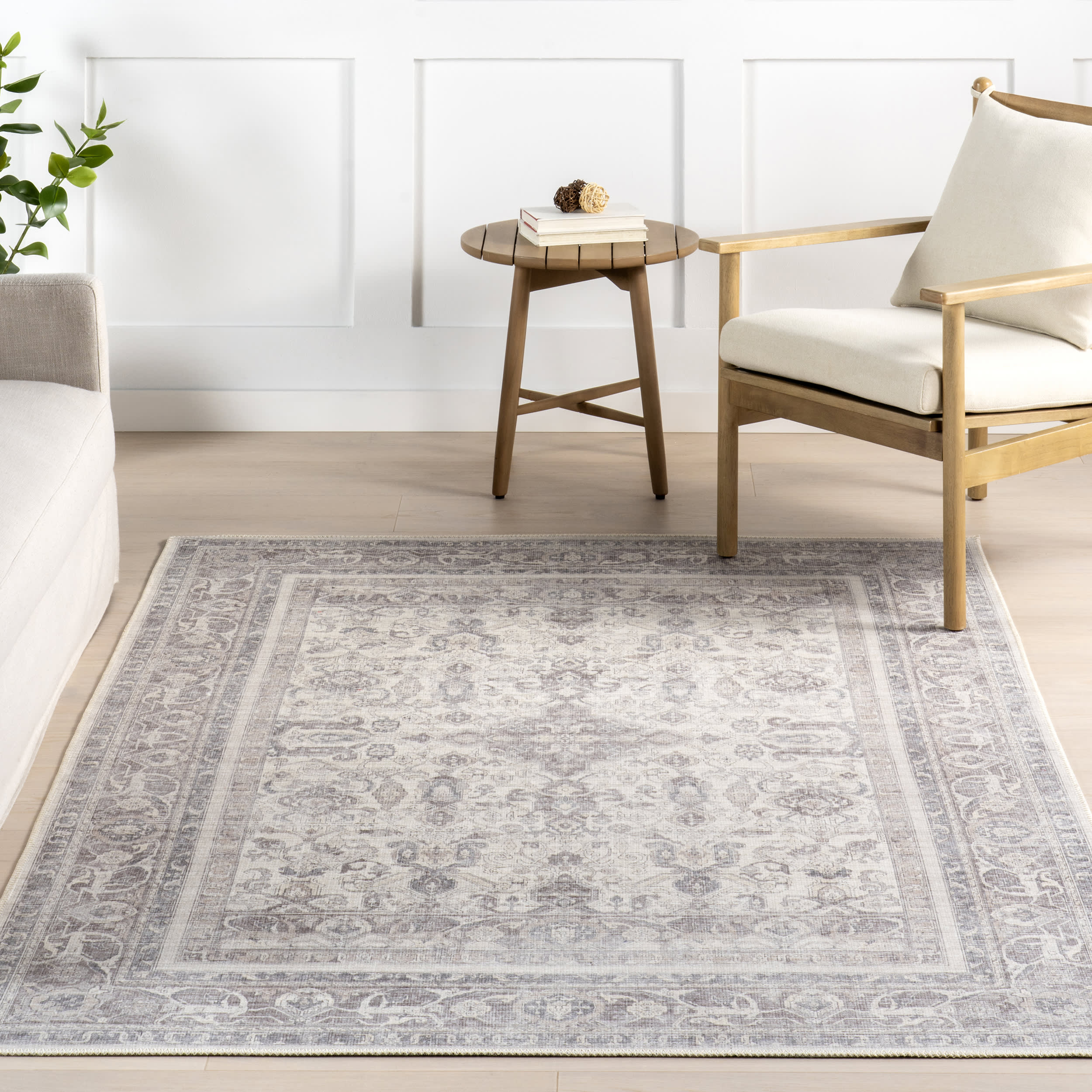 Ana Medallion Washable Rug - Soft & Durable Beige Area Rug for Living Room, Bedroom, or Nursery | Easy to Clean & Stain Resistant