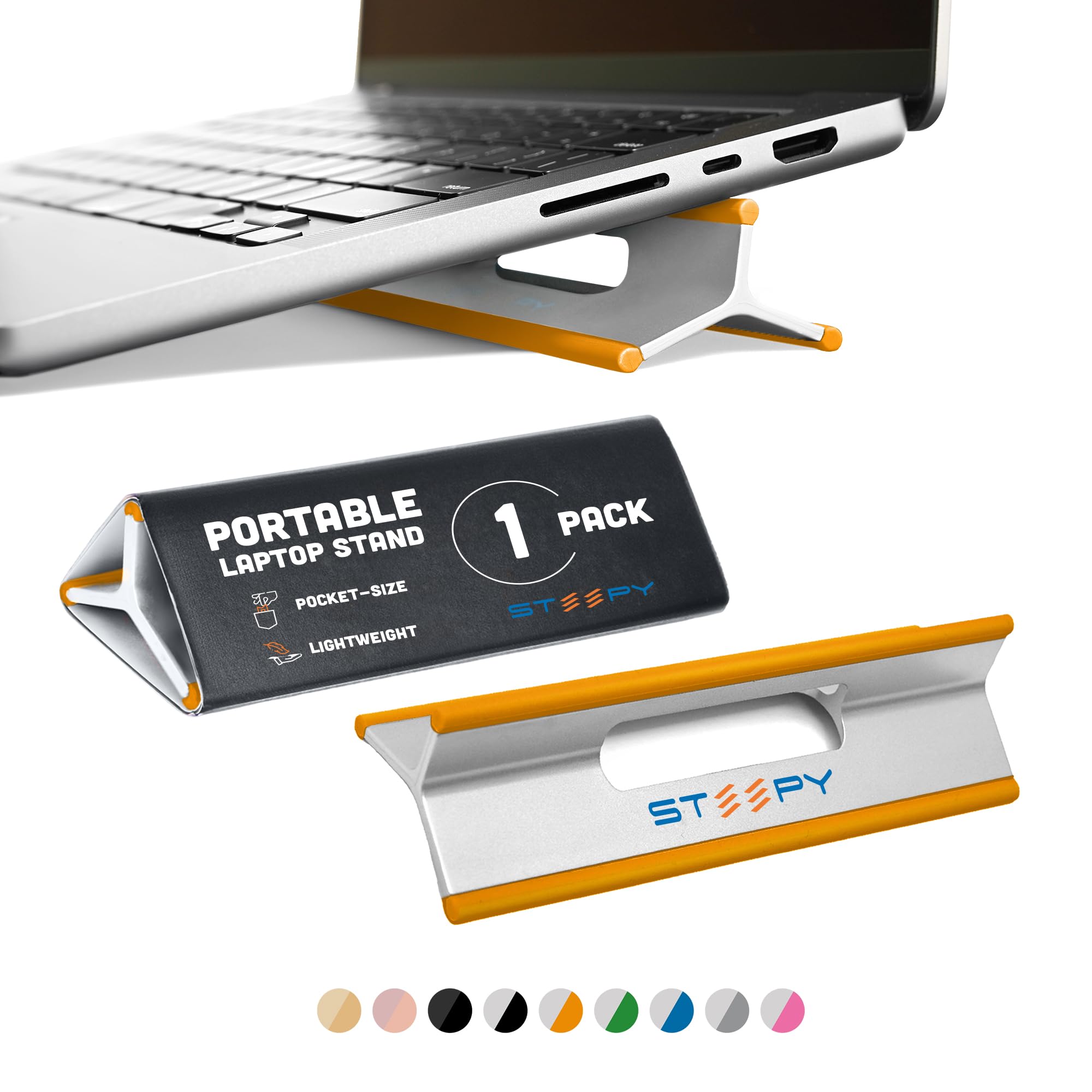 Steepy Adjustable Laptop Stand for Desk - 3 Height Portable Laptop Riser - Ergonomic Computer Stand for Home, Office, and Travel Use
