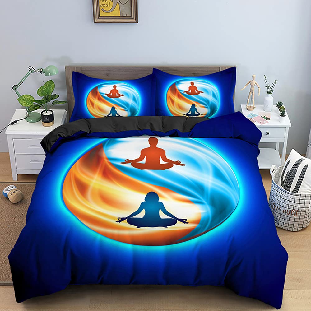 Buddha Statue 3D Printed Comforter Set King Size - Boho Yoga Indian Style Duvet Cover Blue Quilt Bedding Set for Adults - Perfect for Meditation Rooms, Yoga Studios & Bohemian Home Decor