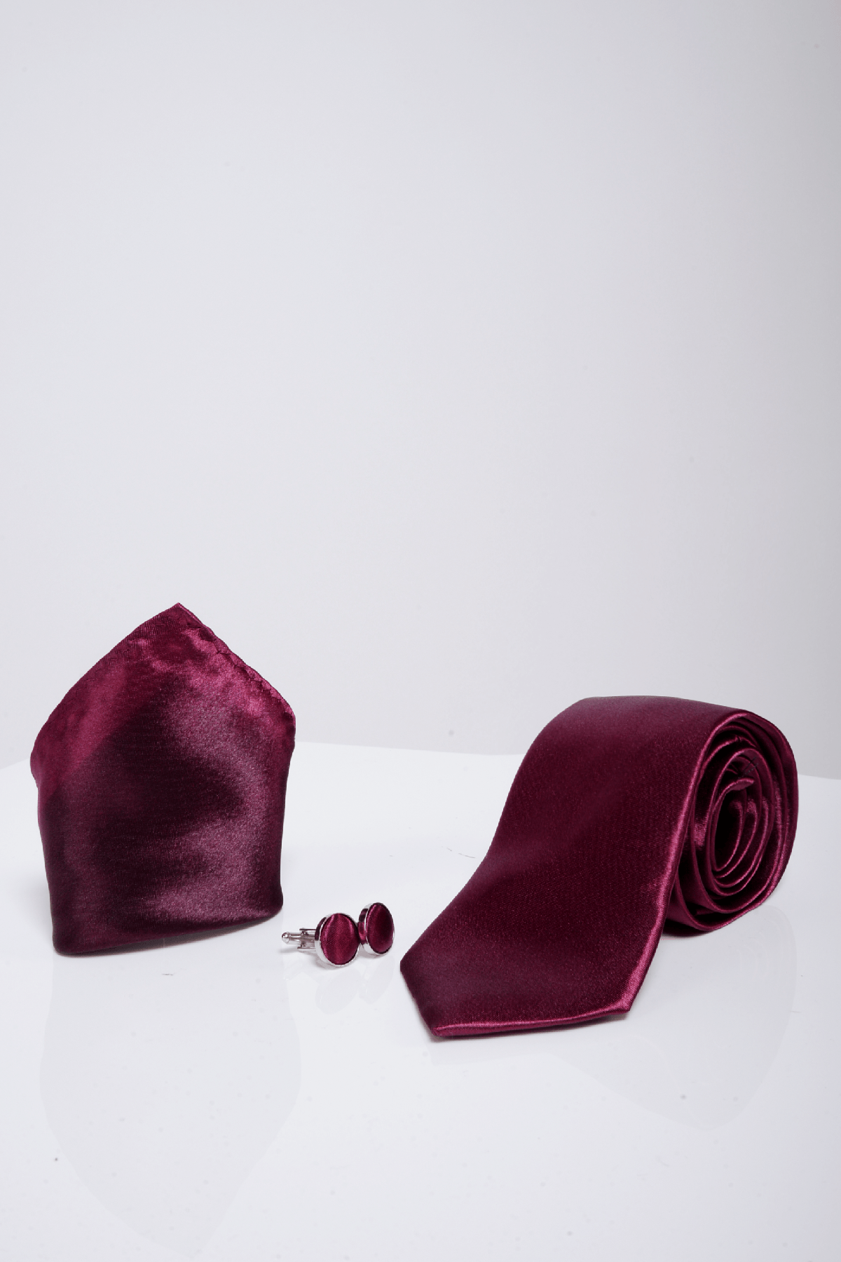 ST Men's Plum Satin Tie and Pocket Square Set - Elegant Formal Wear for Weddings, Business Meetings & Special Occasions