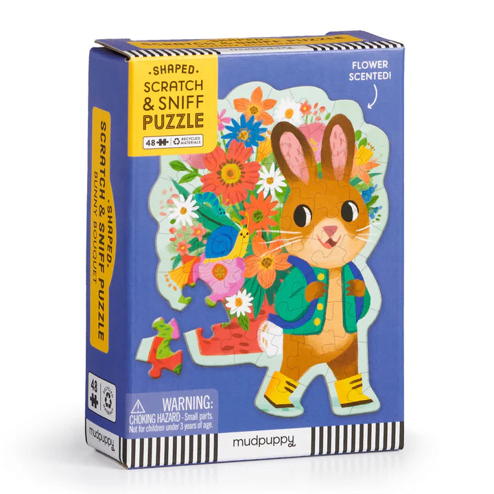 48-Piece Bunny Bouquet Scratch & Sniff Puzzle - Fun Scented Jigsaw for Kids, Easter Gifts, Family Game Night & Sensory Play Activities