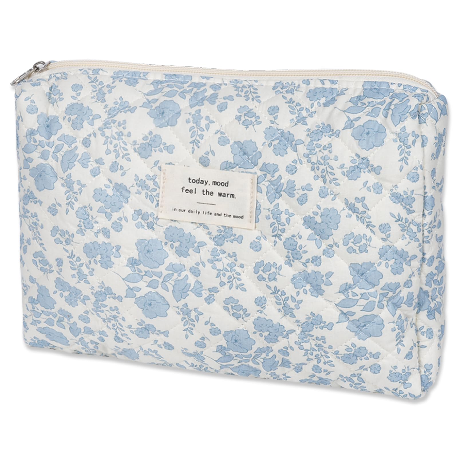 Quilted Floral Makeup Bag for Women - Medium Travel Cosmetic Pouch with Cotton Lining, Cute Storage Organizer for Brushes & Toiletries | Perfect for Travel, Gym & Daily Essentials