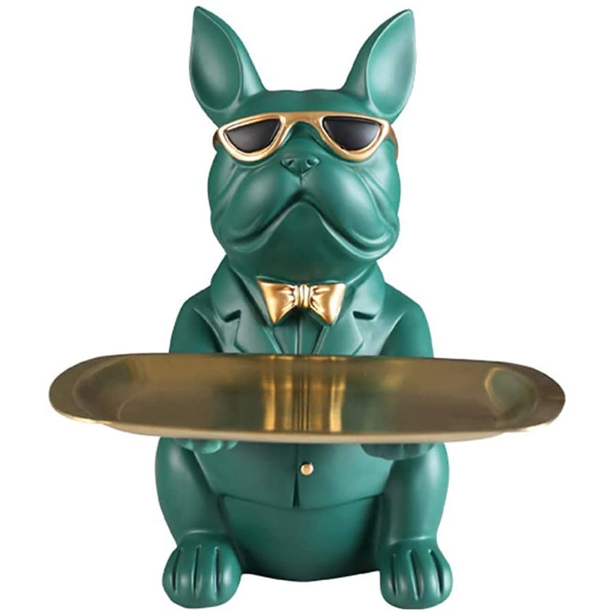 Green Resin Bulldog Sculpture - Decorative Figurine, Coin Bank & Key Holder, Modern Home Art Statue for Desktop, Entryway or Office Decor | Perfect Gift for Dog Lovers