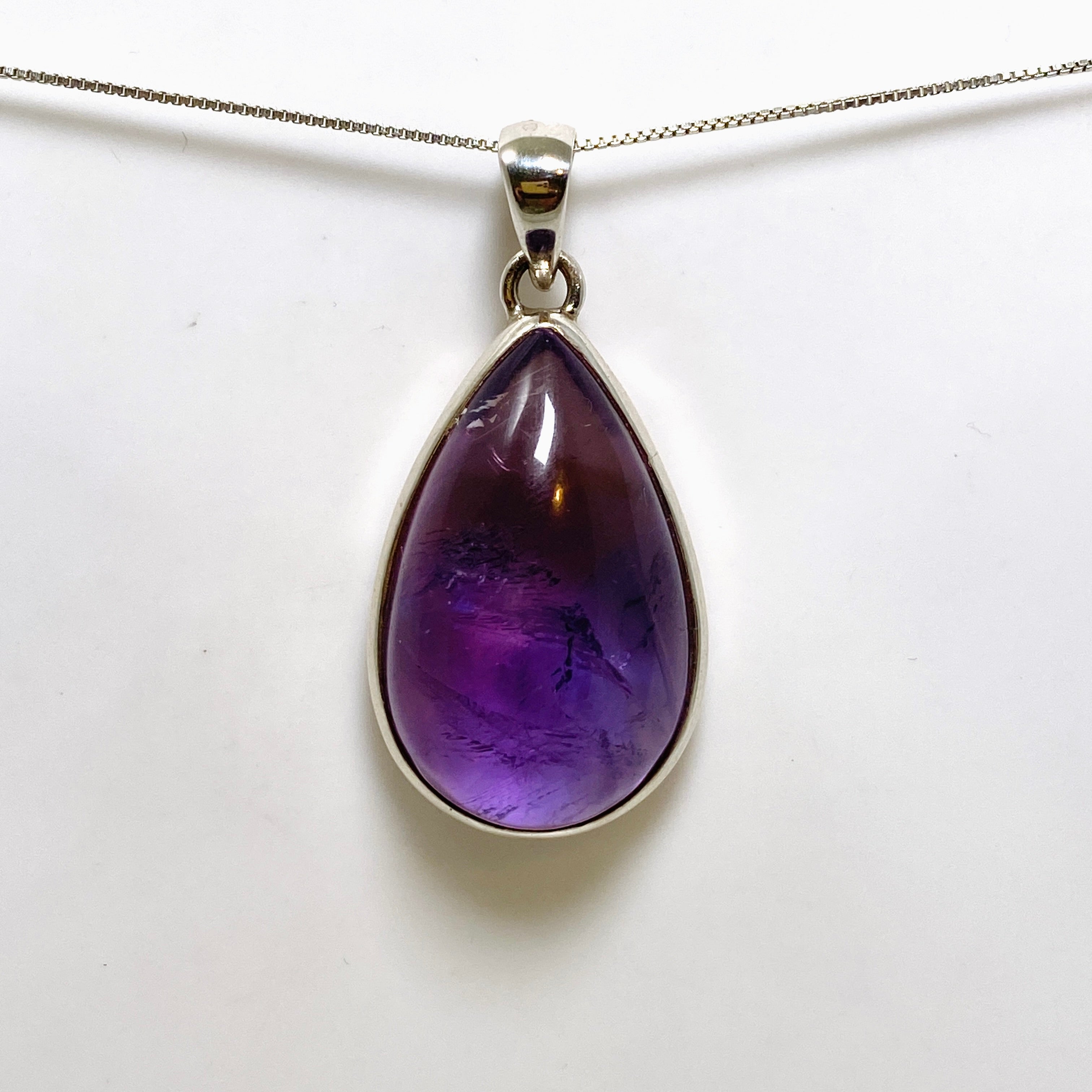 Natural Amethyst Teardrop Cabochon Pendant Necklace - 925 Sterling Silver Jewelry for Women | Perfect for Meditation, Healing & Spiritual Gifts