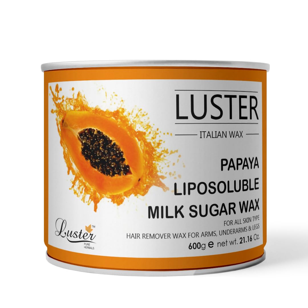 Luster Papaya Hair Removal Wax - 600g | All-Natural Body, Face & Eyebrow Wax for Women & Men | Paraben & Sulfate Free | Leaves Skin Soft & Smooth | Perfect for Home Spa, Salon & Travel Use