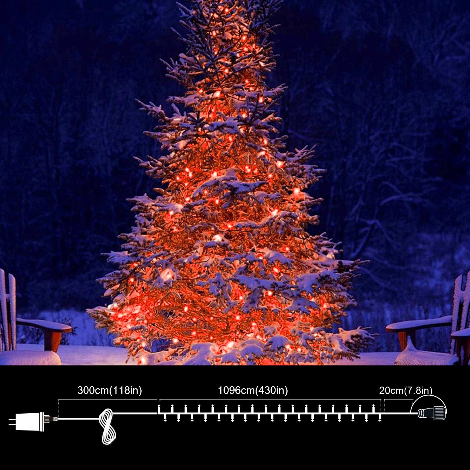 500 LED String Lights Outdoor Waterproof - 46ft Plug-in Christmas Fairy Lights with 11 Modes (Green & Red) for Bedroom, Garden, Party & Holiday Decorations