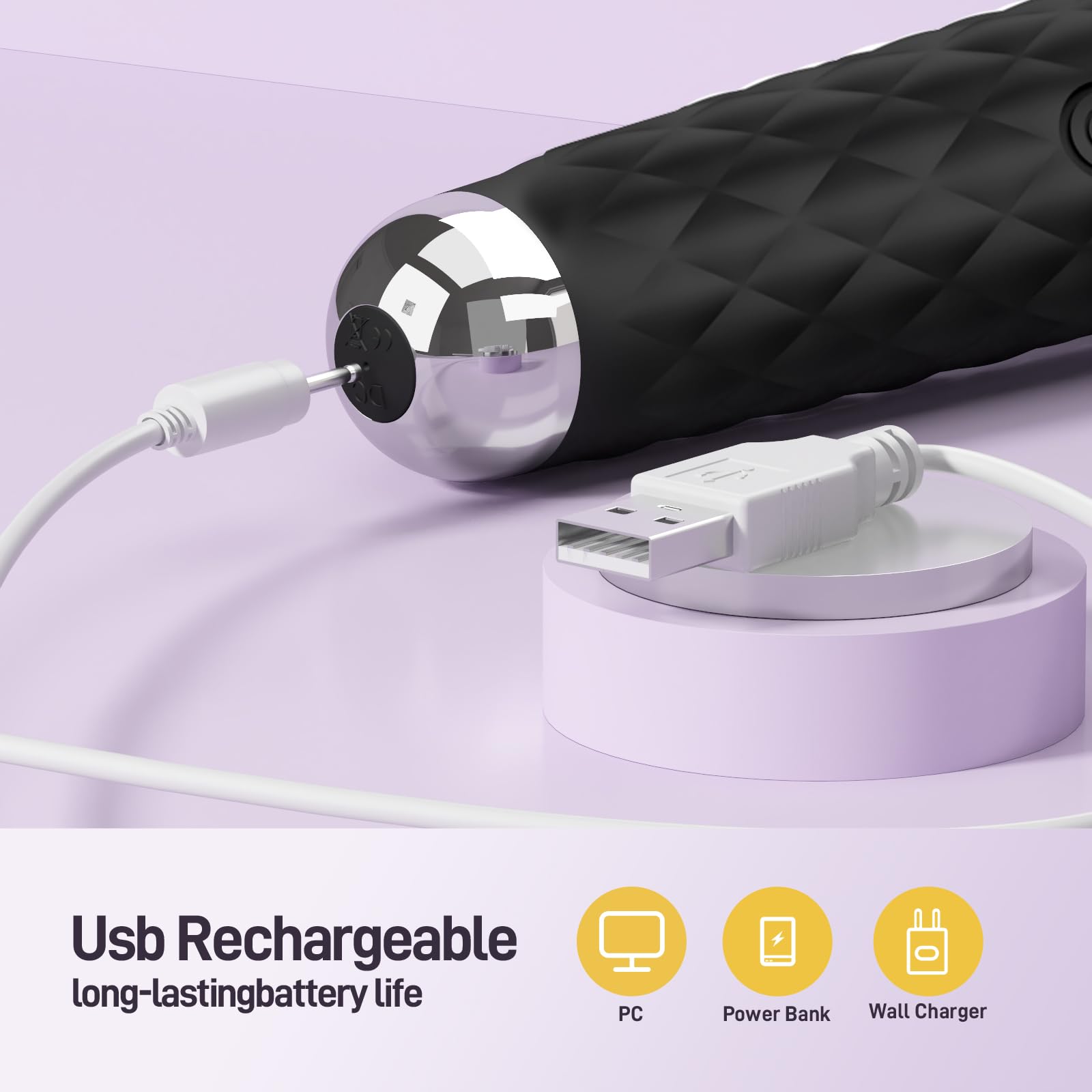 Powerful Waterproof Wand Vibrator for Women - 20 Vibration Patterns & 8 Intensity Levels - Rechargeable Massage Wand for Sensual Pleasure & Muscle Relaxation | Perfect for Couples Play, Solo Exploration & Stress Relief (Black)